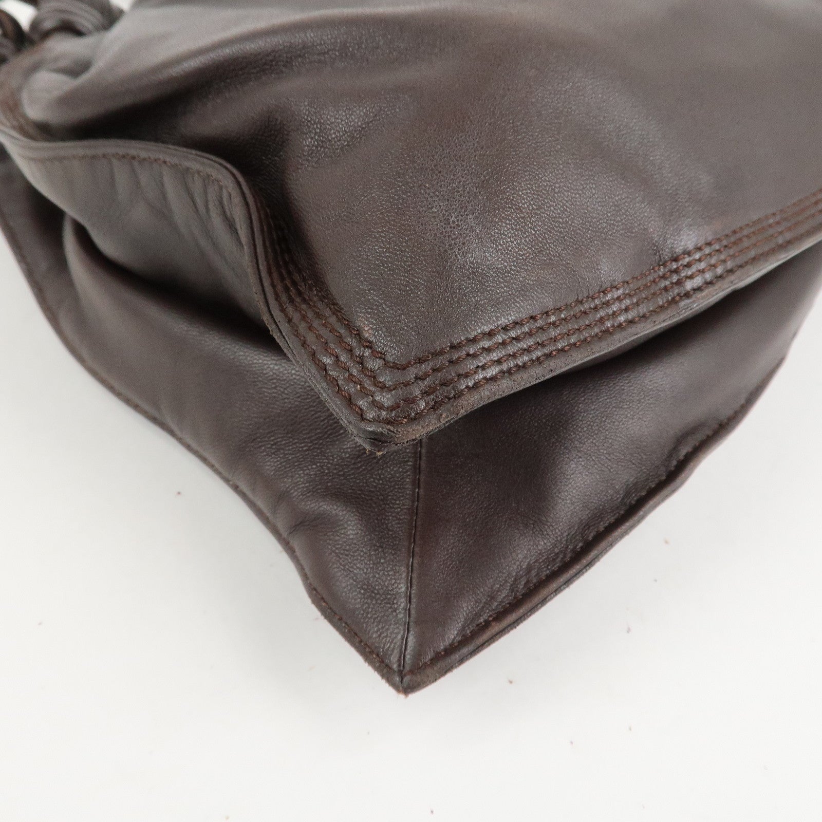 LOEWE Anagram Nappa Leather Shoulder Bag Brown Used