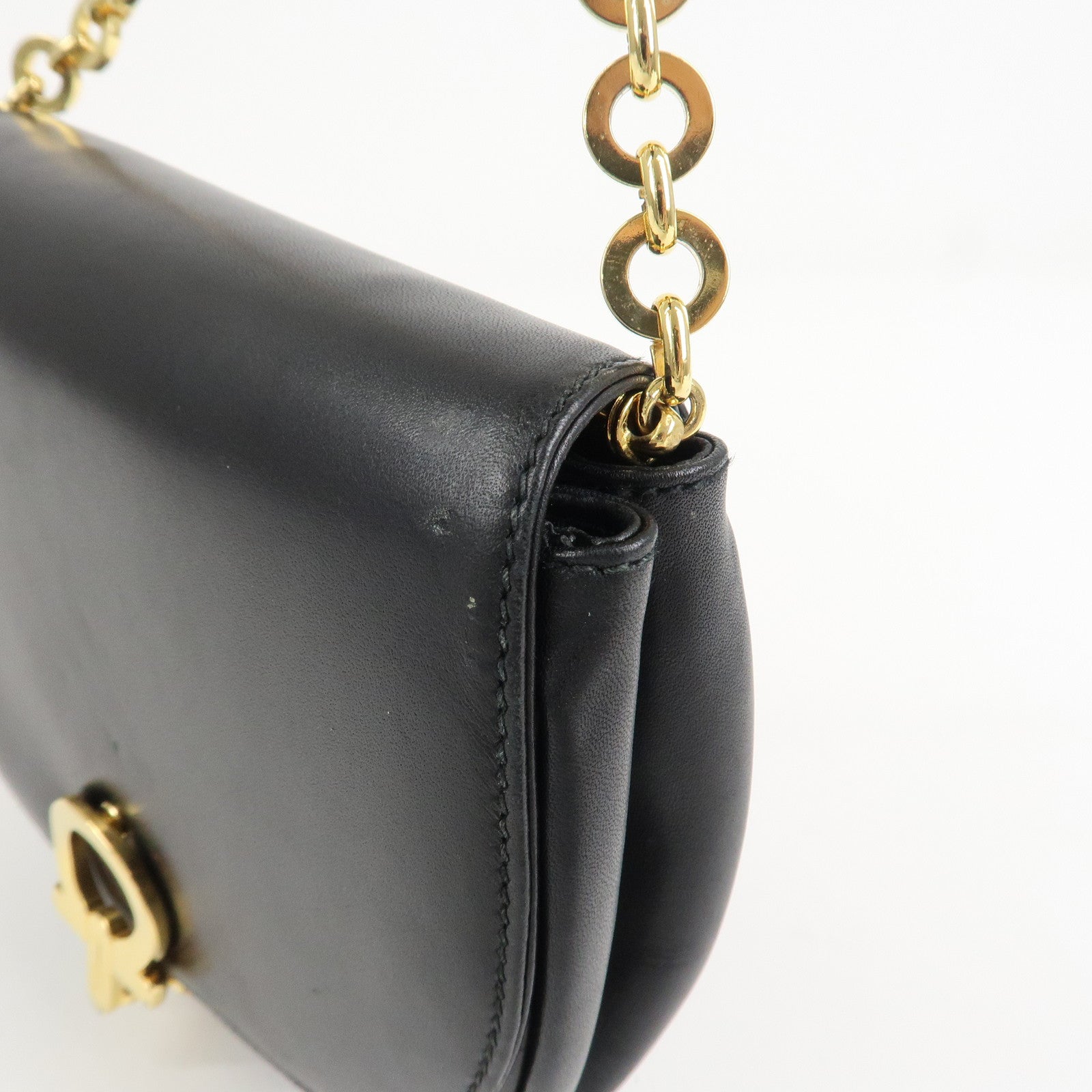 Ferragamo Gancini Leather 2Way Chain Shoulder Bag Waist Bag Black