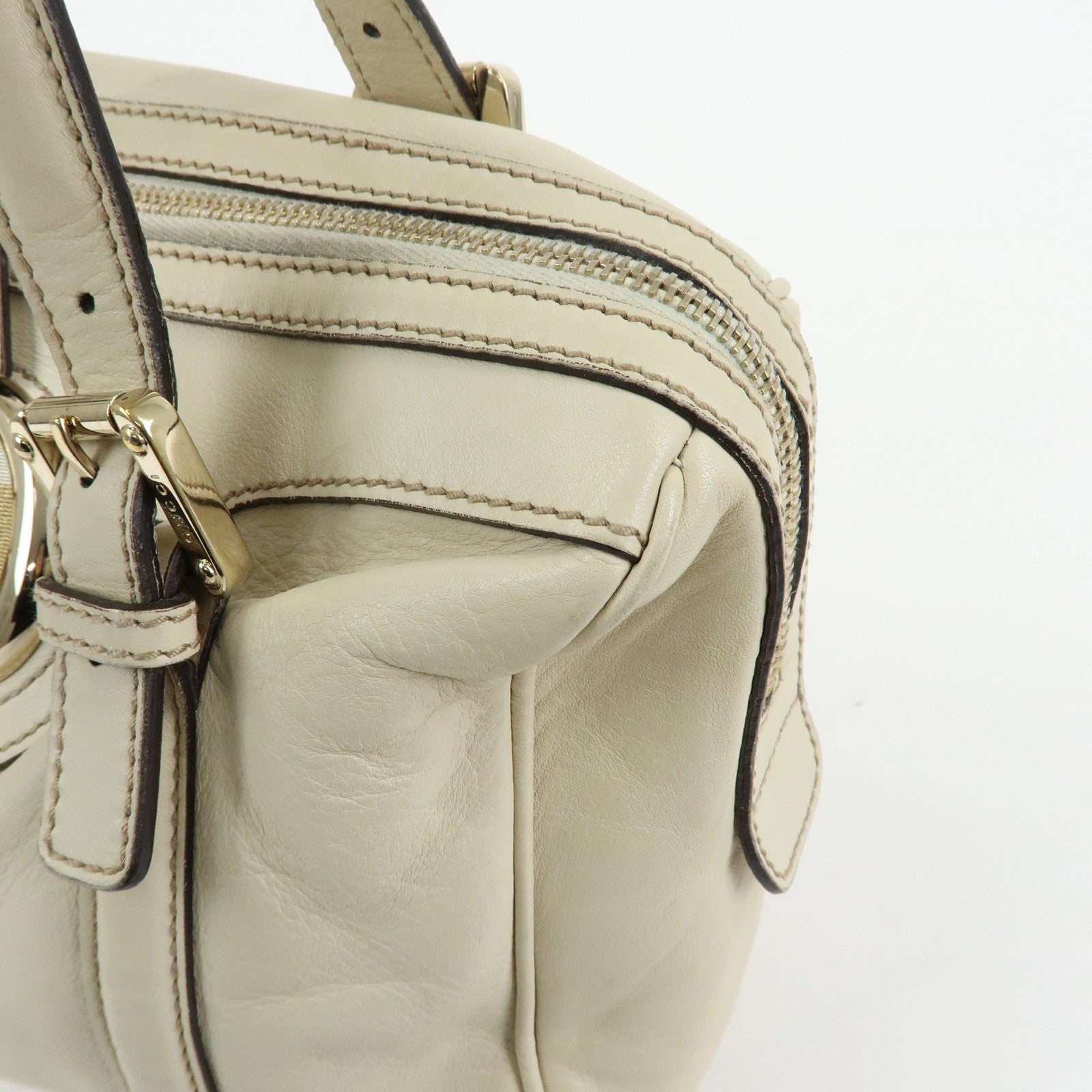 GUCCI Interlocking G Sherry Leather Boston Hand Bag Ivory 170009