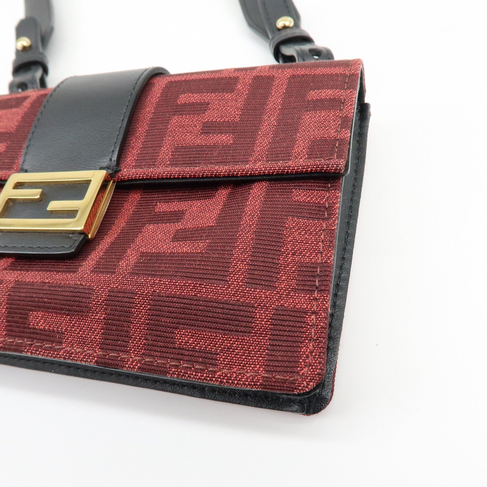 FENDI Zucca Canvas Leather 2Way Shoulder Bag Waist Bag Red 7M0295