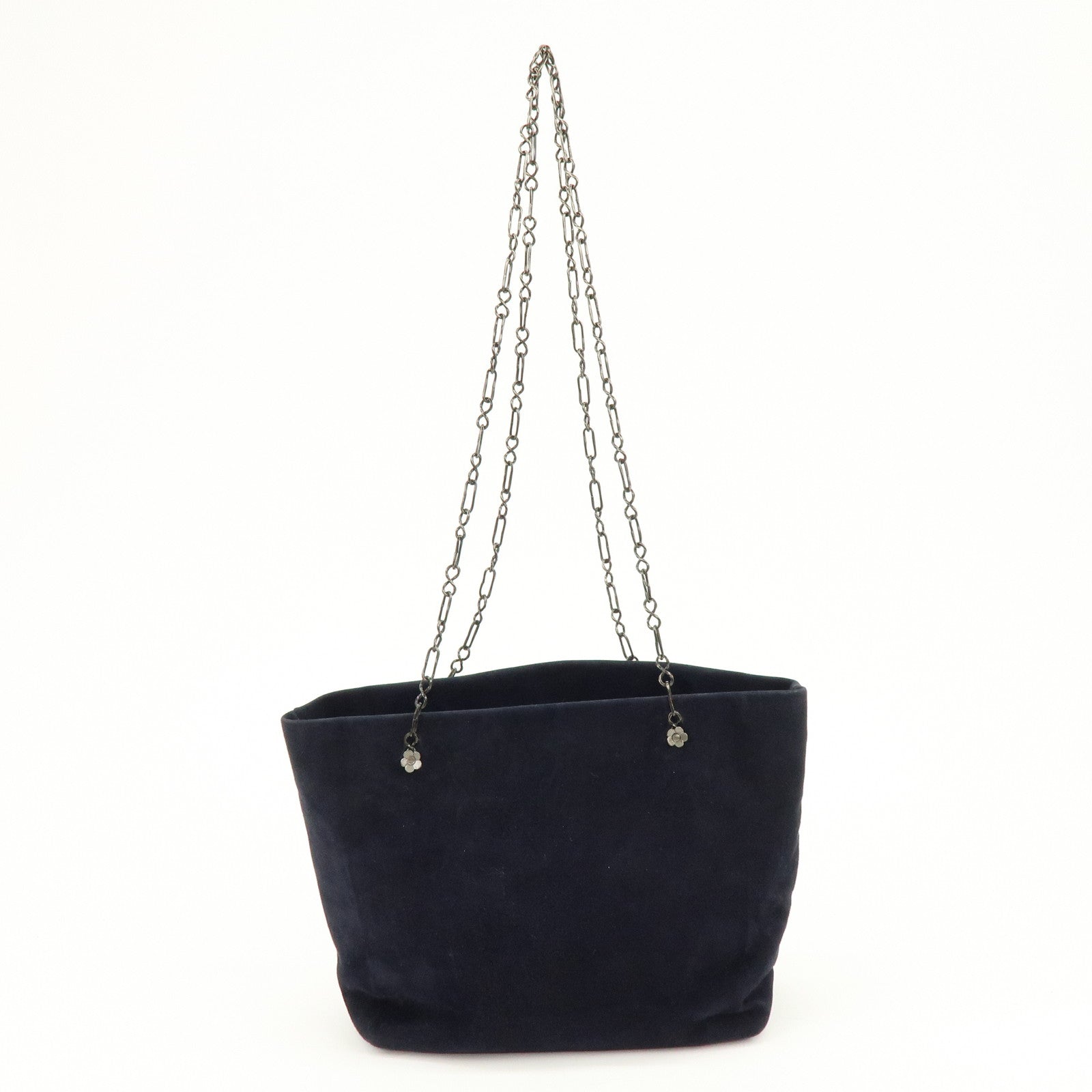 PRADA Logo Suede Chain Shoulder Bag Tote Bag Dark Navy