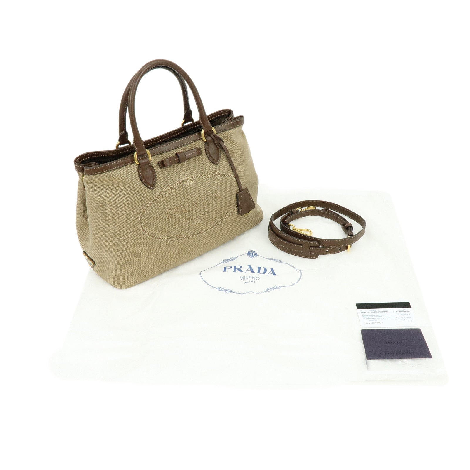 PRADA Triangle Logo Jacquard Leather 2Way Hand Shoulder Bag 1BA579