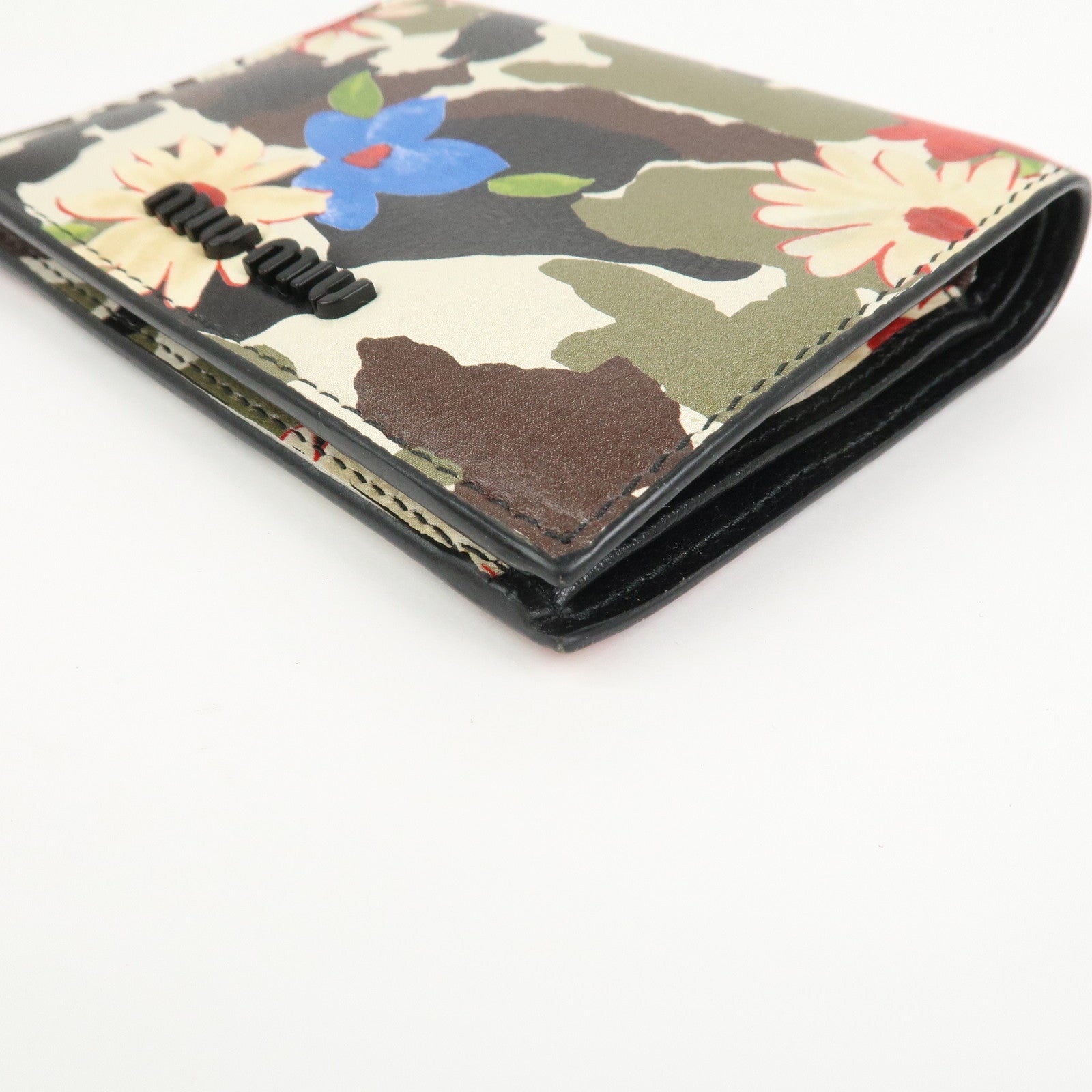 MIU MIU Flower Leather Bi-fold Compact Wallet Multicolor 5MV204