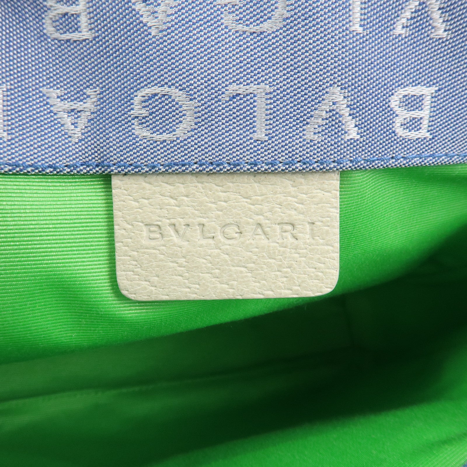 BVLGARI Logo Mania Canvas Leather Tote Bag Hand Bag Light Blue