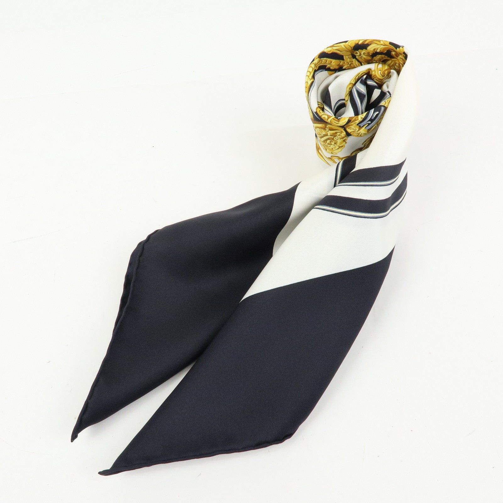 HERMES Carre 90 Silk 100% Scarf BRIDES DE GALA Black Gold