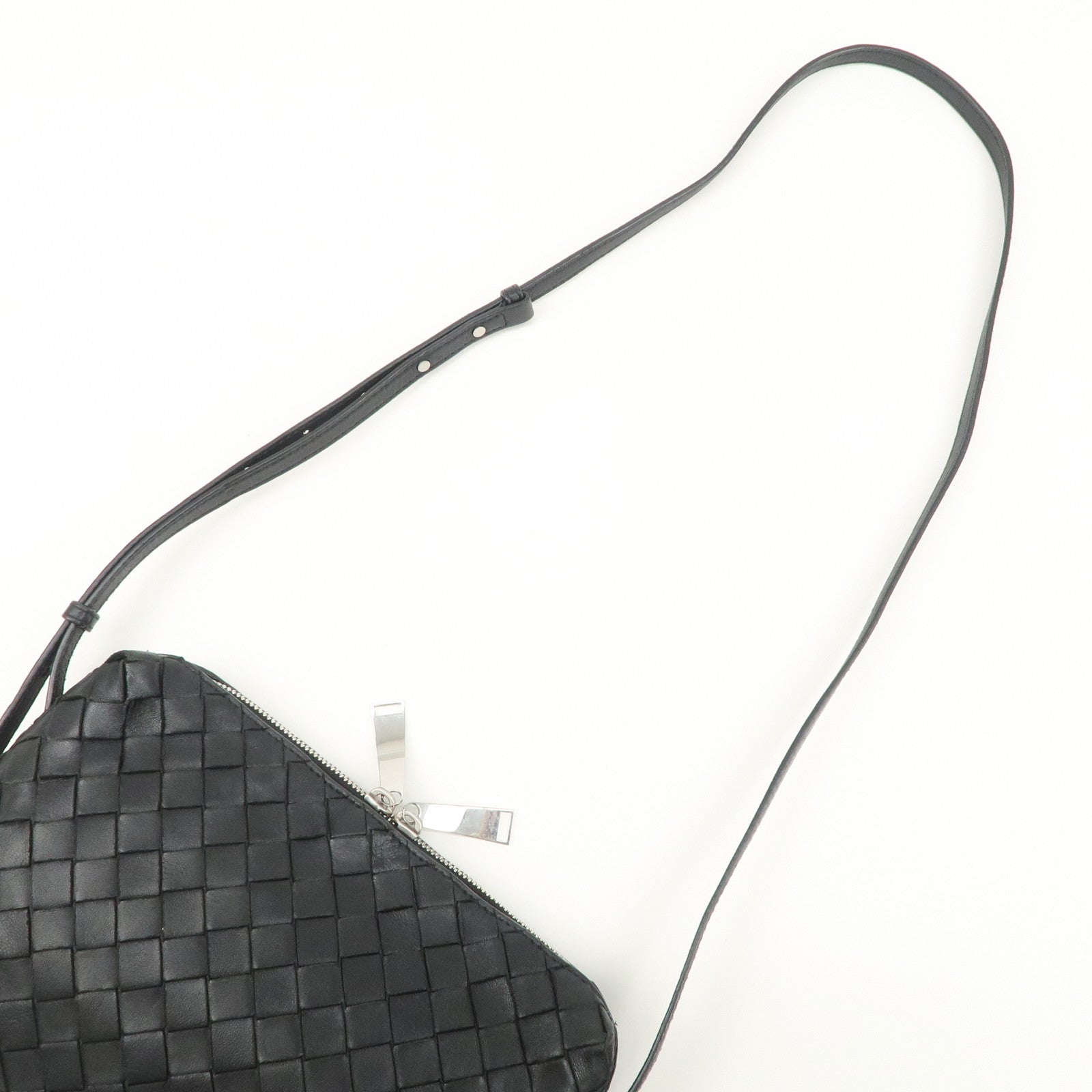 BOTTEGA VENETA Intrecciato Leather Shoulder Bag Crossbody Bag Black Used