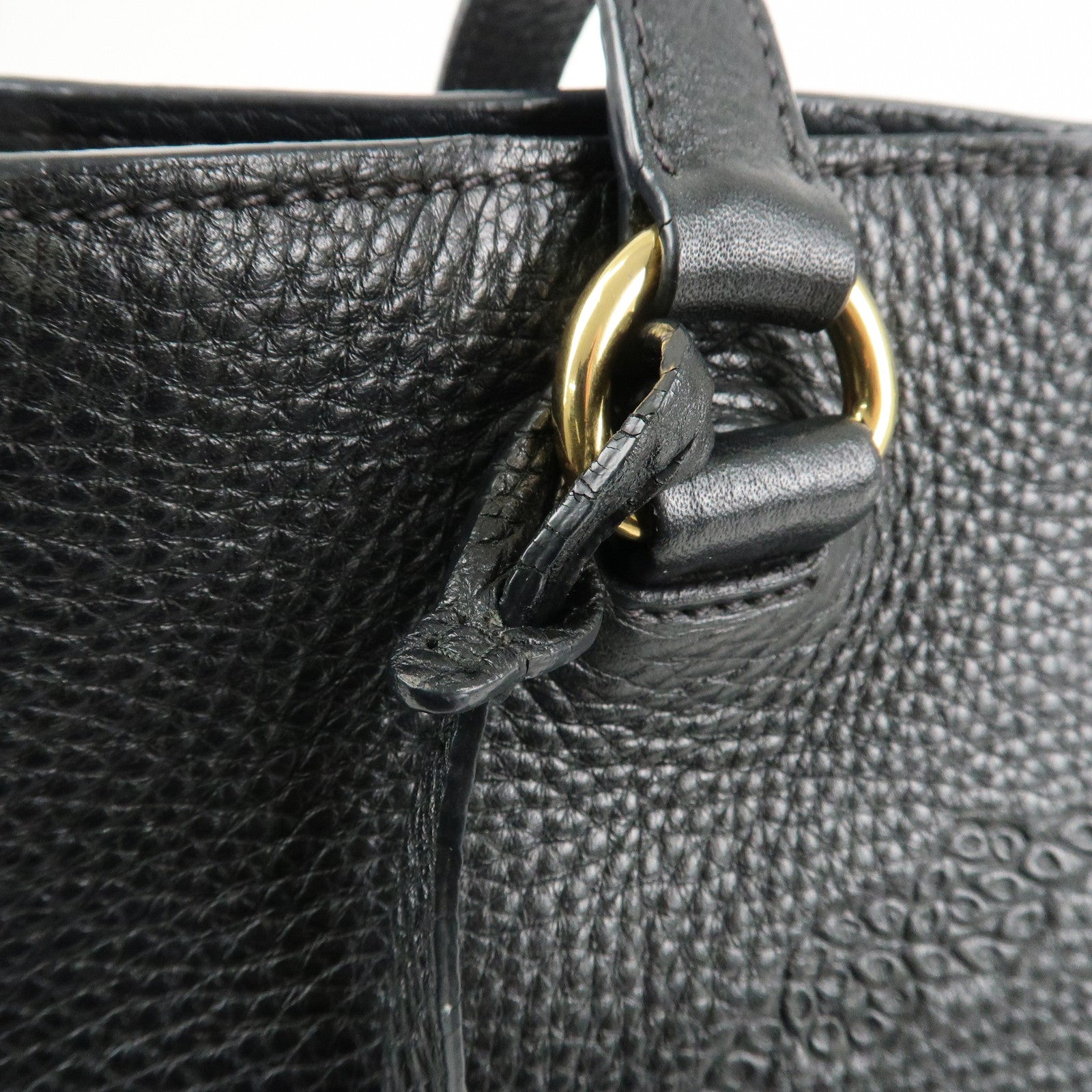 PRADA Logo Leather Tote Bag Shoulder Bag Black 1BG100 Used