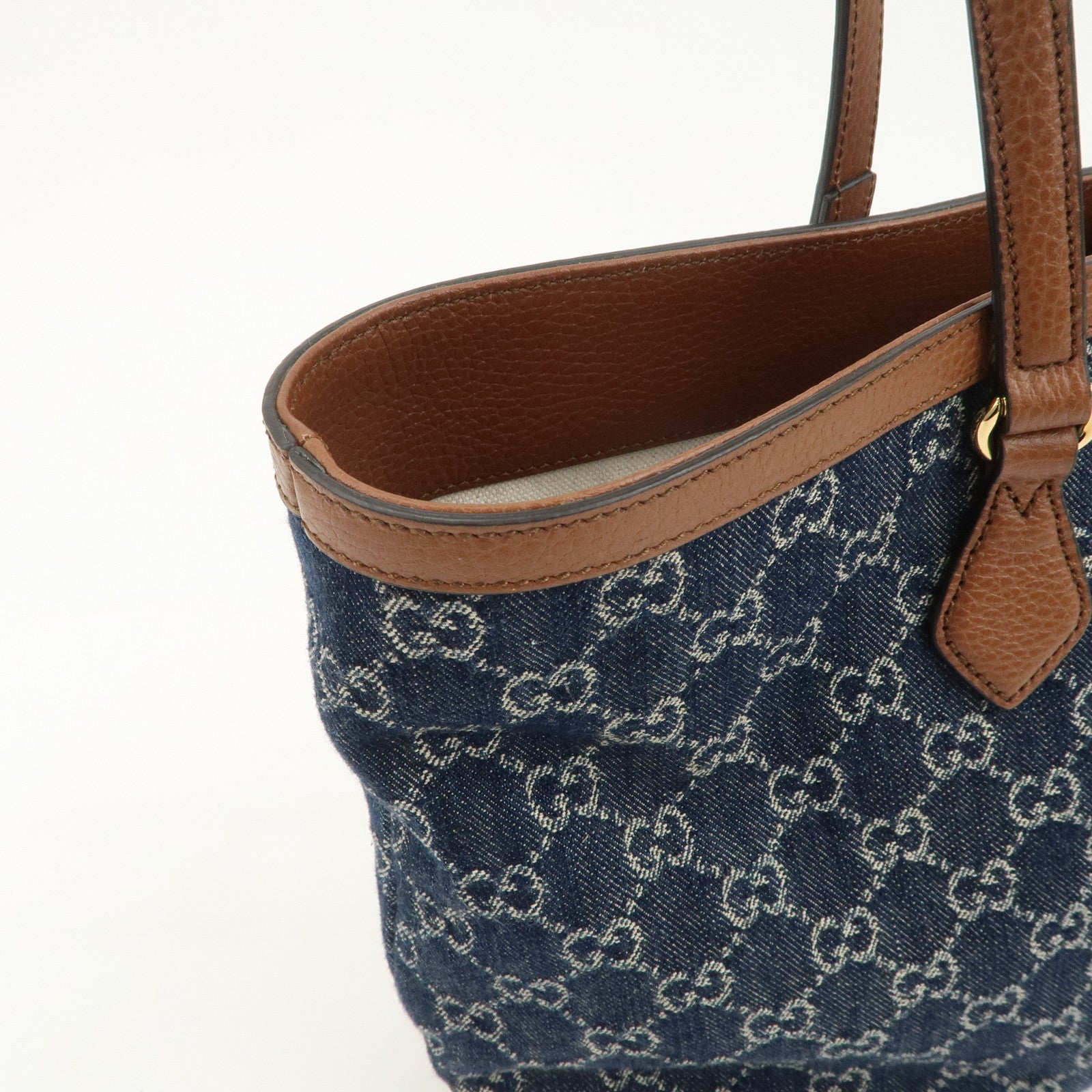 GUCCI Ophidia GG Monogram Denim Leather Medium Tote Bag Blue 631685