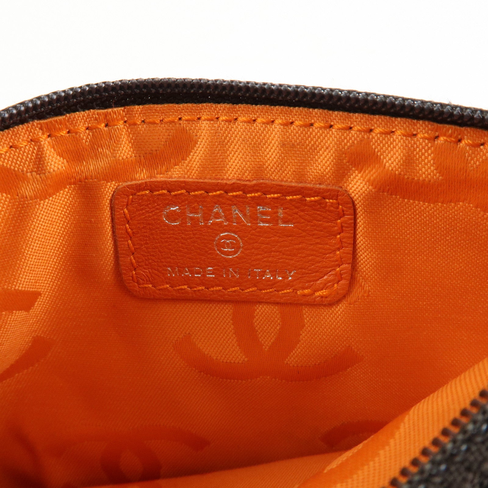 CHANEL Lamb Skin COCO Mark Pouch Silver Hardware Brown A25183 Used