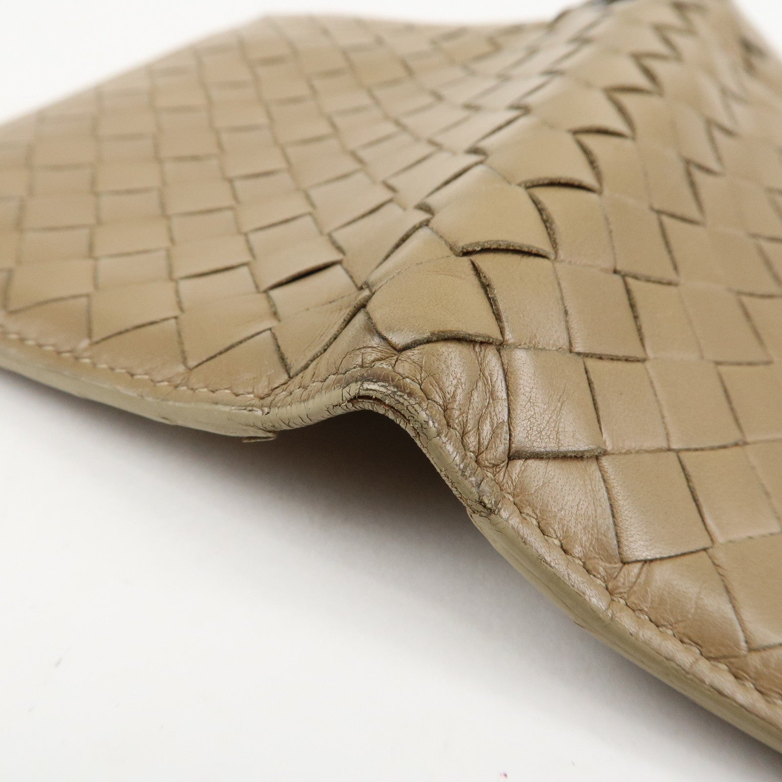 BOTTEGA VENETA Intrecciato Leather Chain Wallet Mini Wallet Beige Used