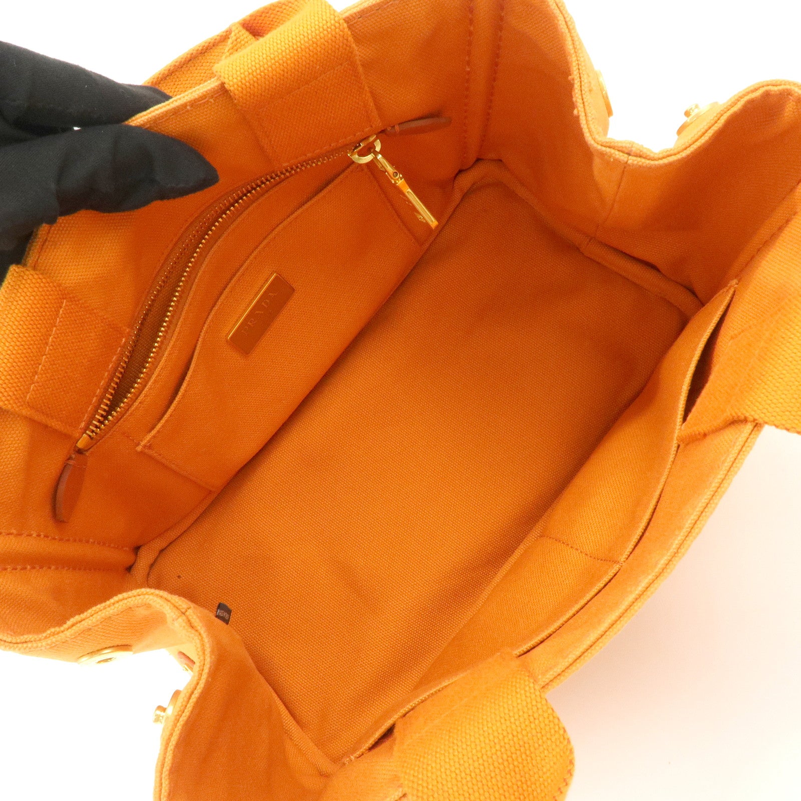 PRADA Logo Canapa Mini Canvas Tote Bag Hand Bag Orange BN2439