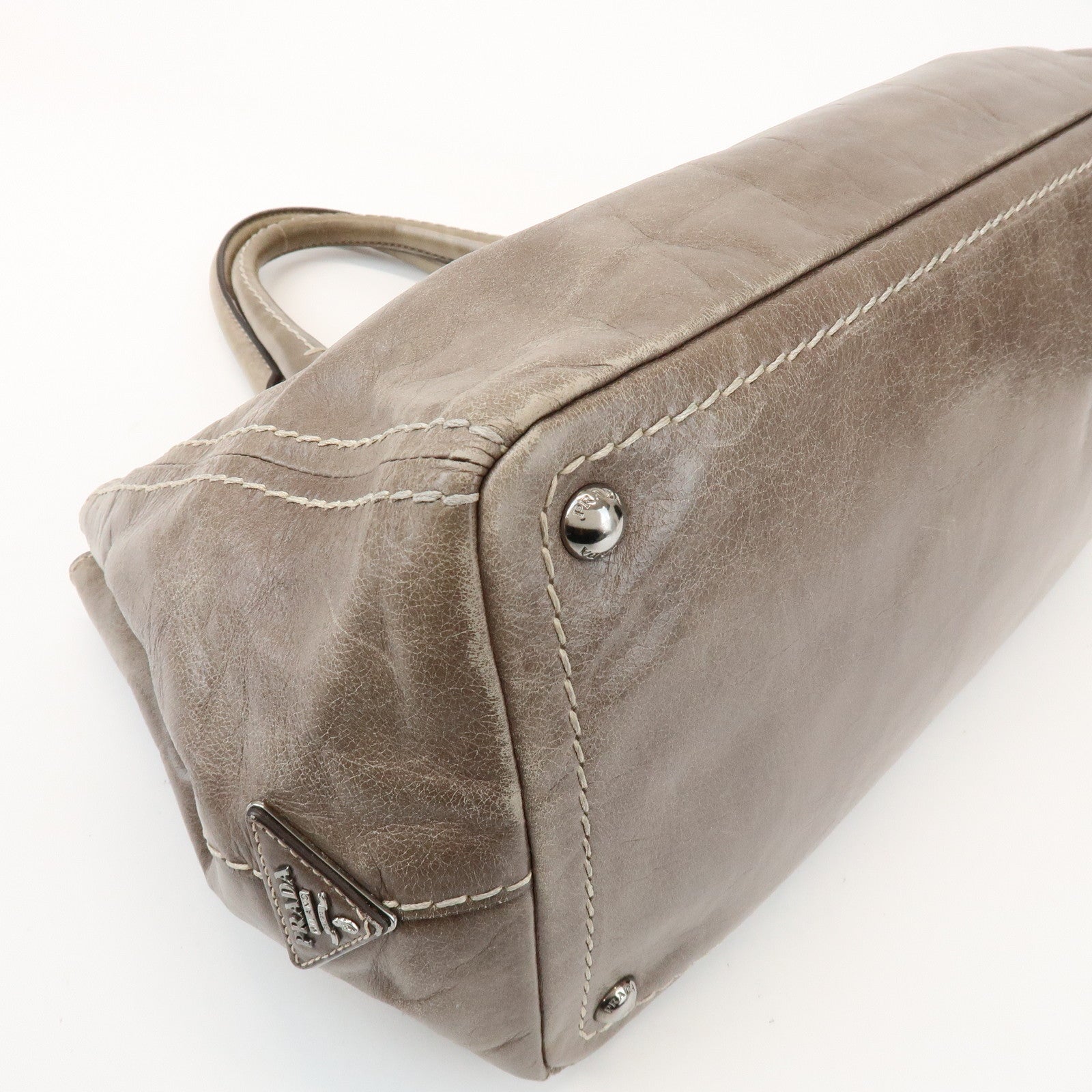 PRADA Logo Leather Shoulder Bag Hand Bag Gray BN2067