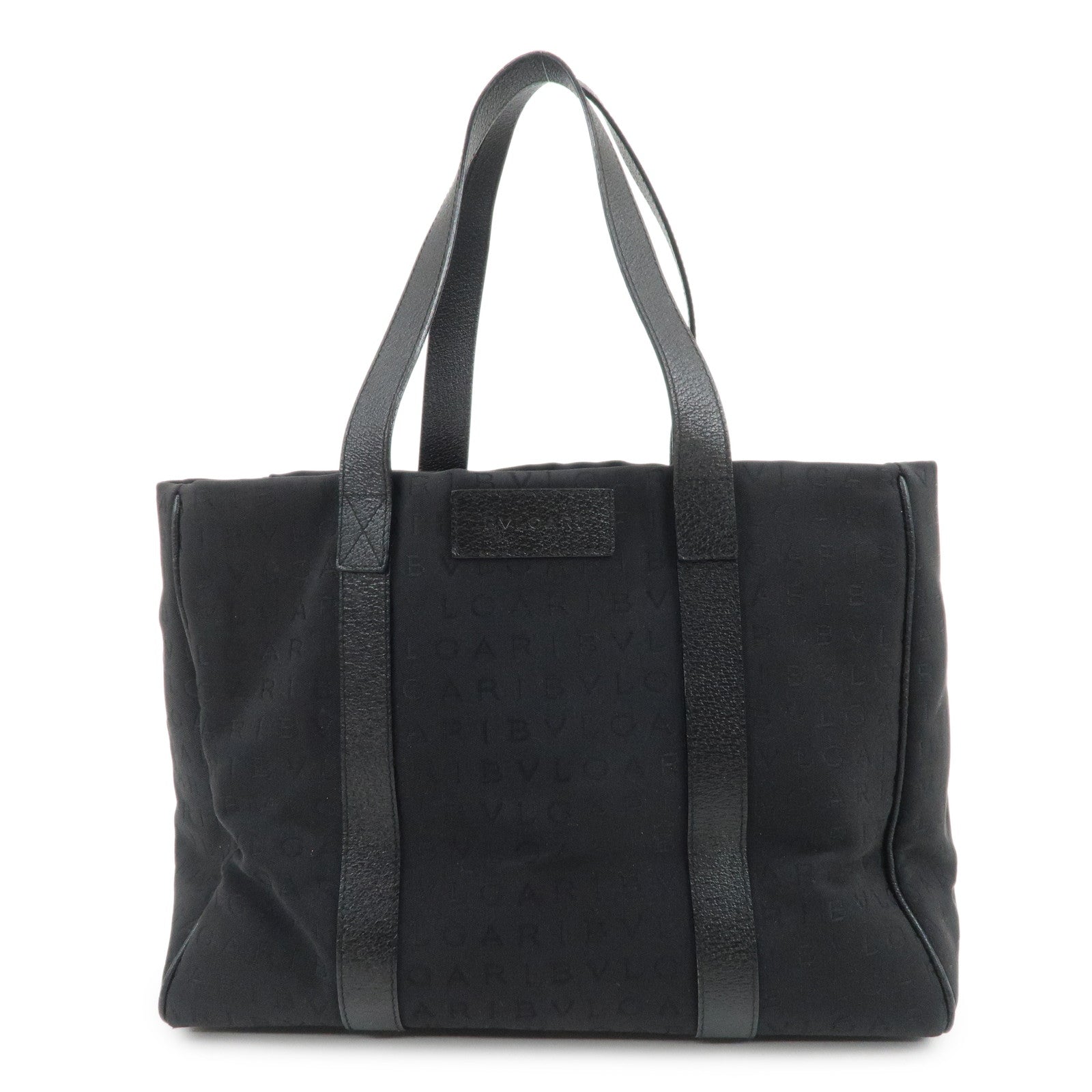 BVLGARI Logomania Canvas Leather Tote Bag Shoulder Bag Black