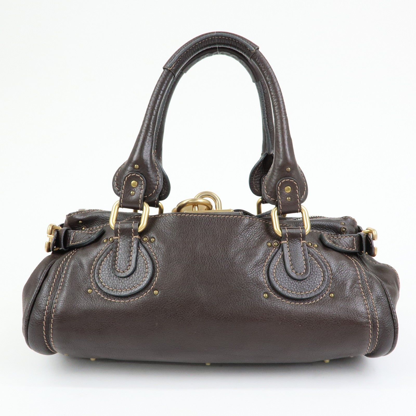 Chloe Paddington Leather Boston Bag Hand Bag Medium Dark Brown