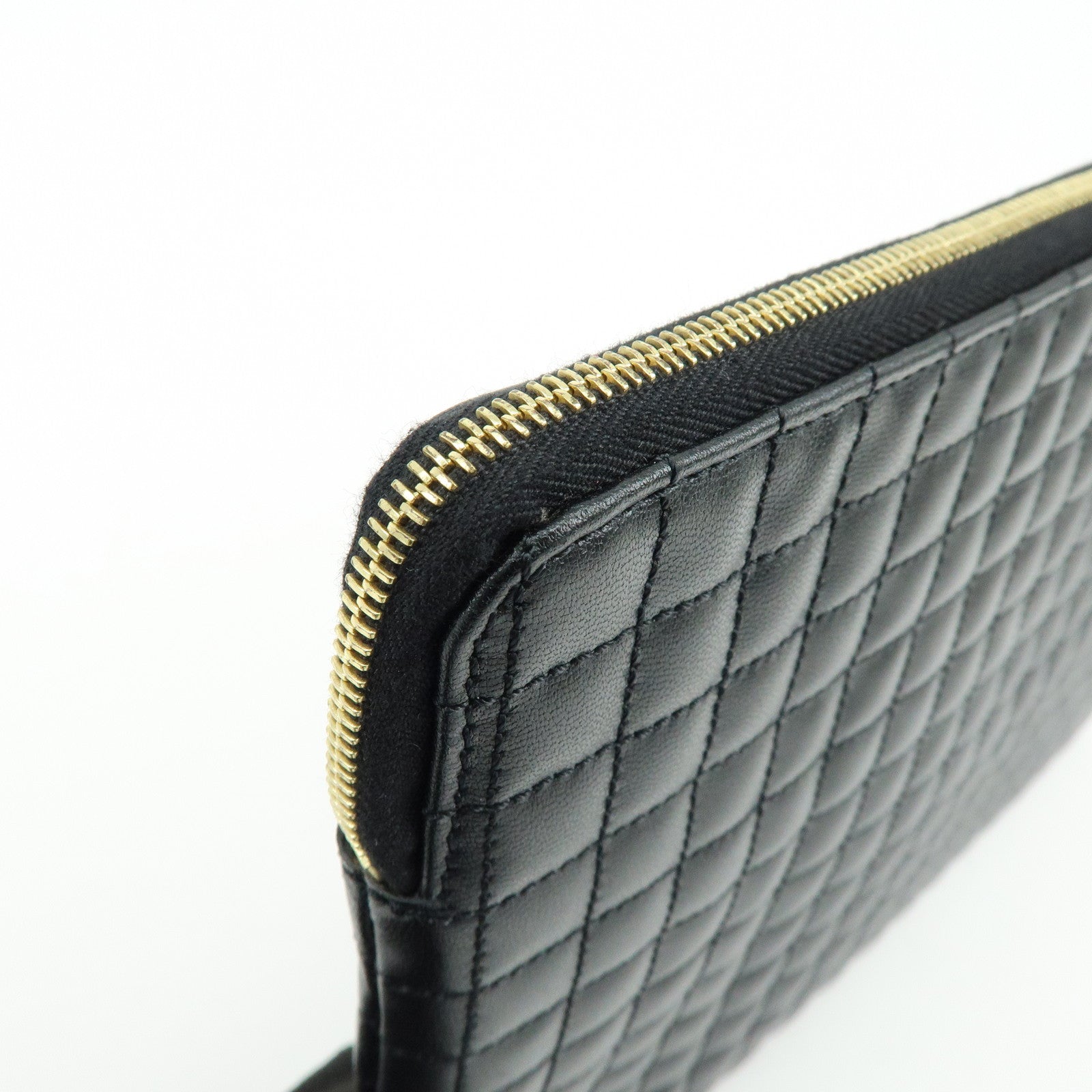 CELINE C Charm Leather Clutch Bag Pouch Black