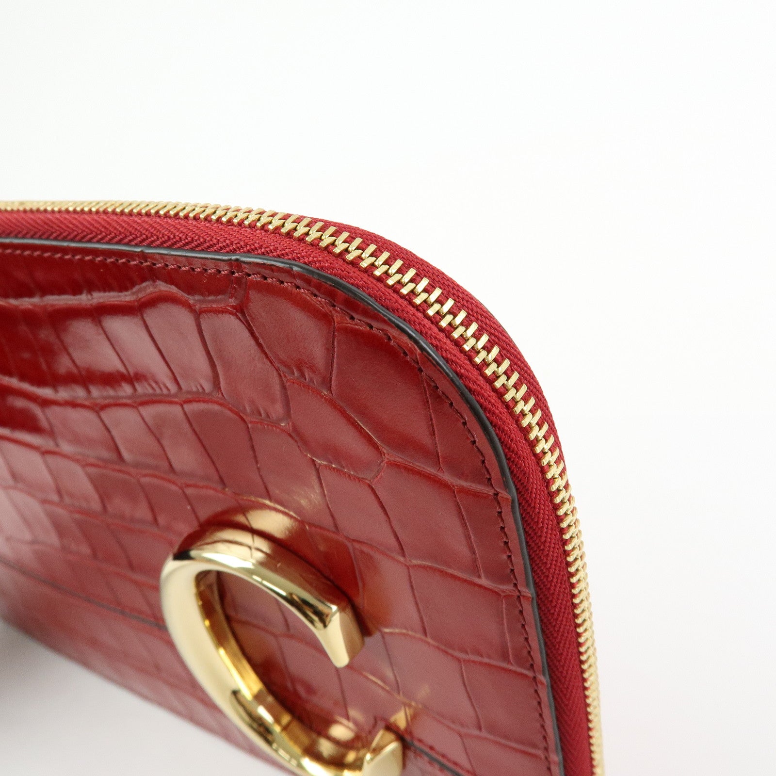 Chloe See By Chloe Embossed Leather Clutch Bag Flat Pouch Red