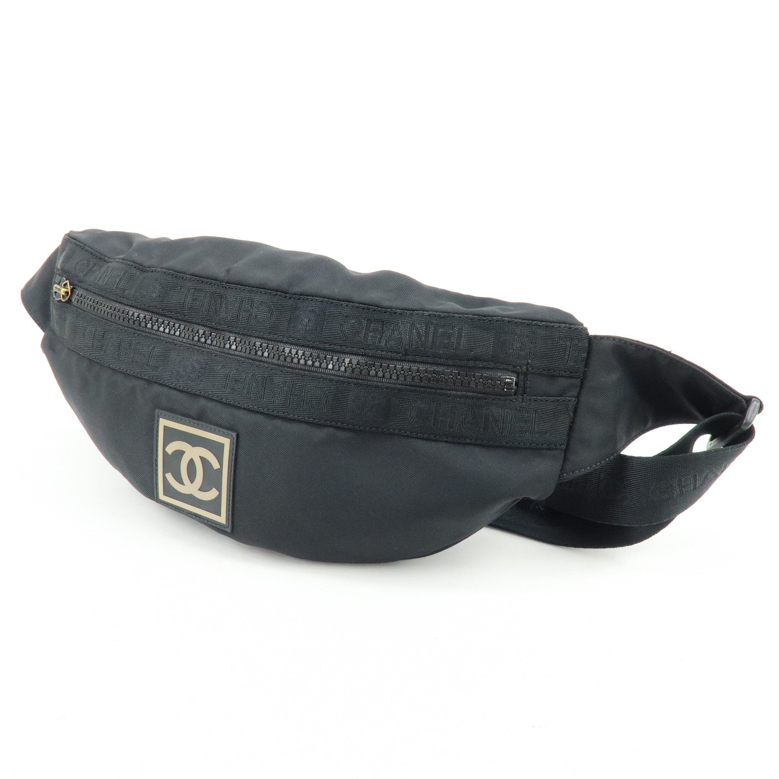 CHANEL Sports Line Nylon Banana Bag Waist Bag Crossbody Bag Black