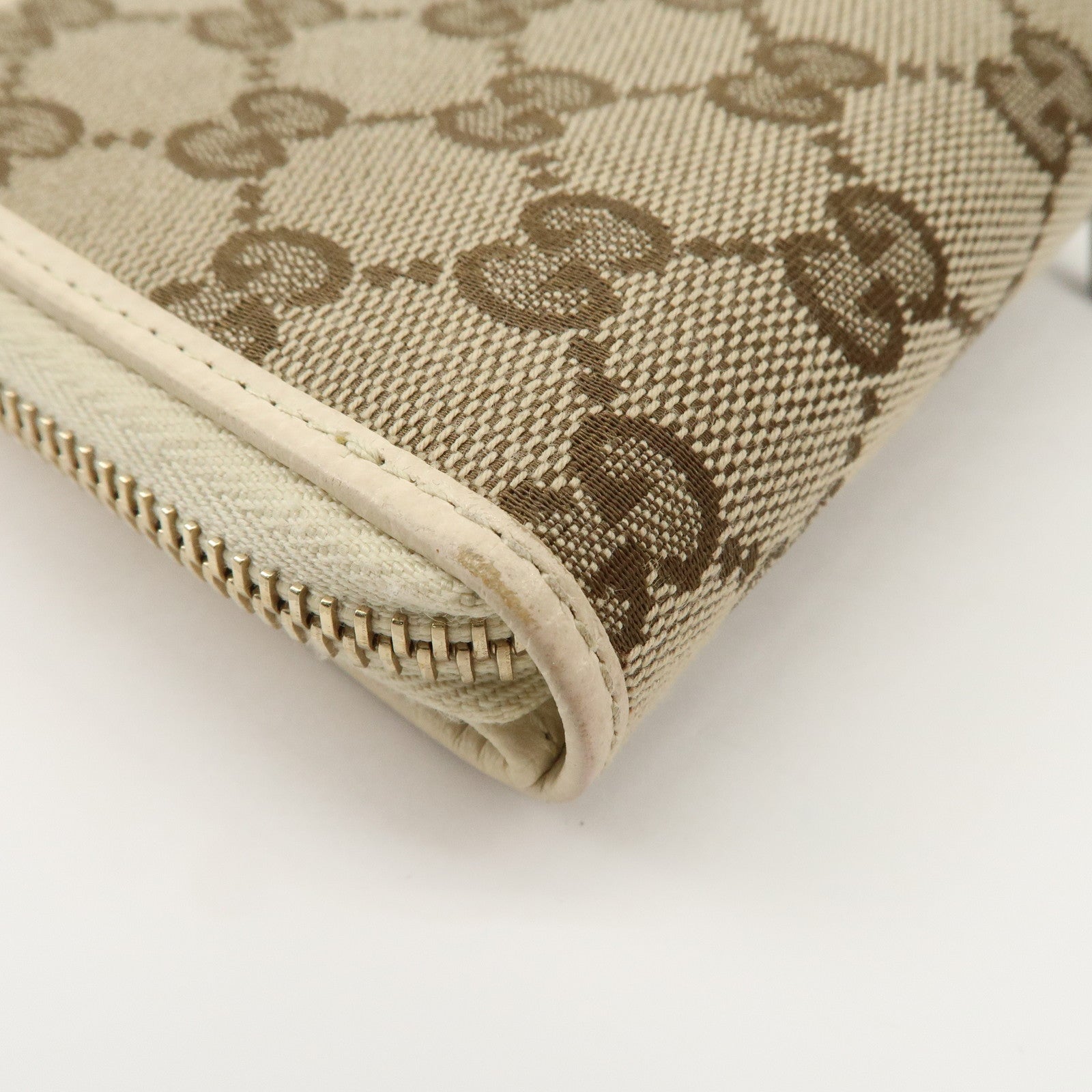 GUCCI GG Canvas Leather Bi-fold Wallet Beige Ivory 346056 Used