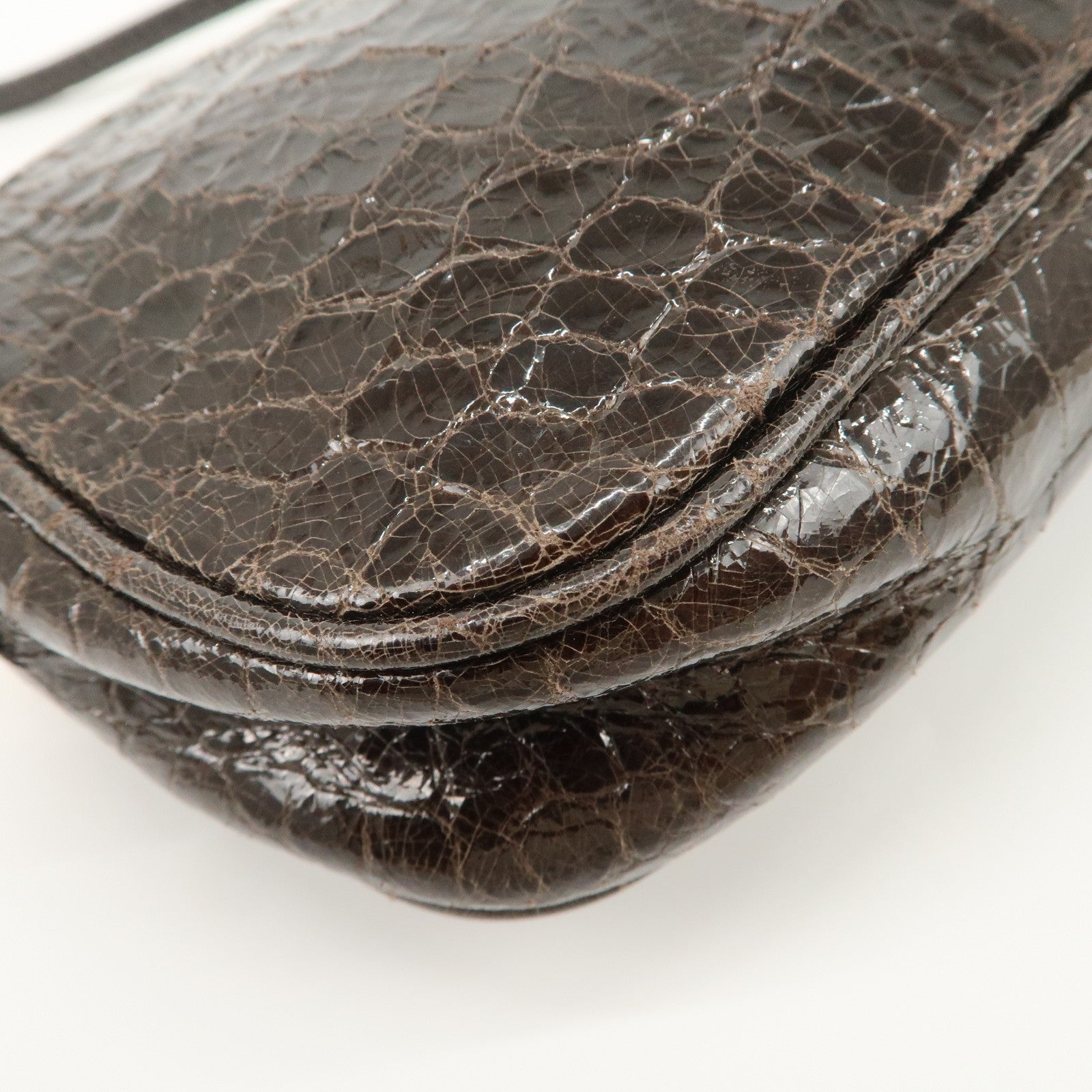 MIU MIU Embossed Leather Shoulder Crossbody Bag Dark Brown 5N1477