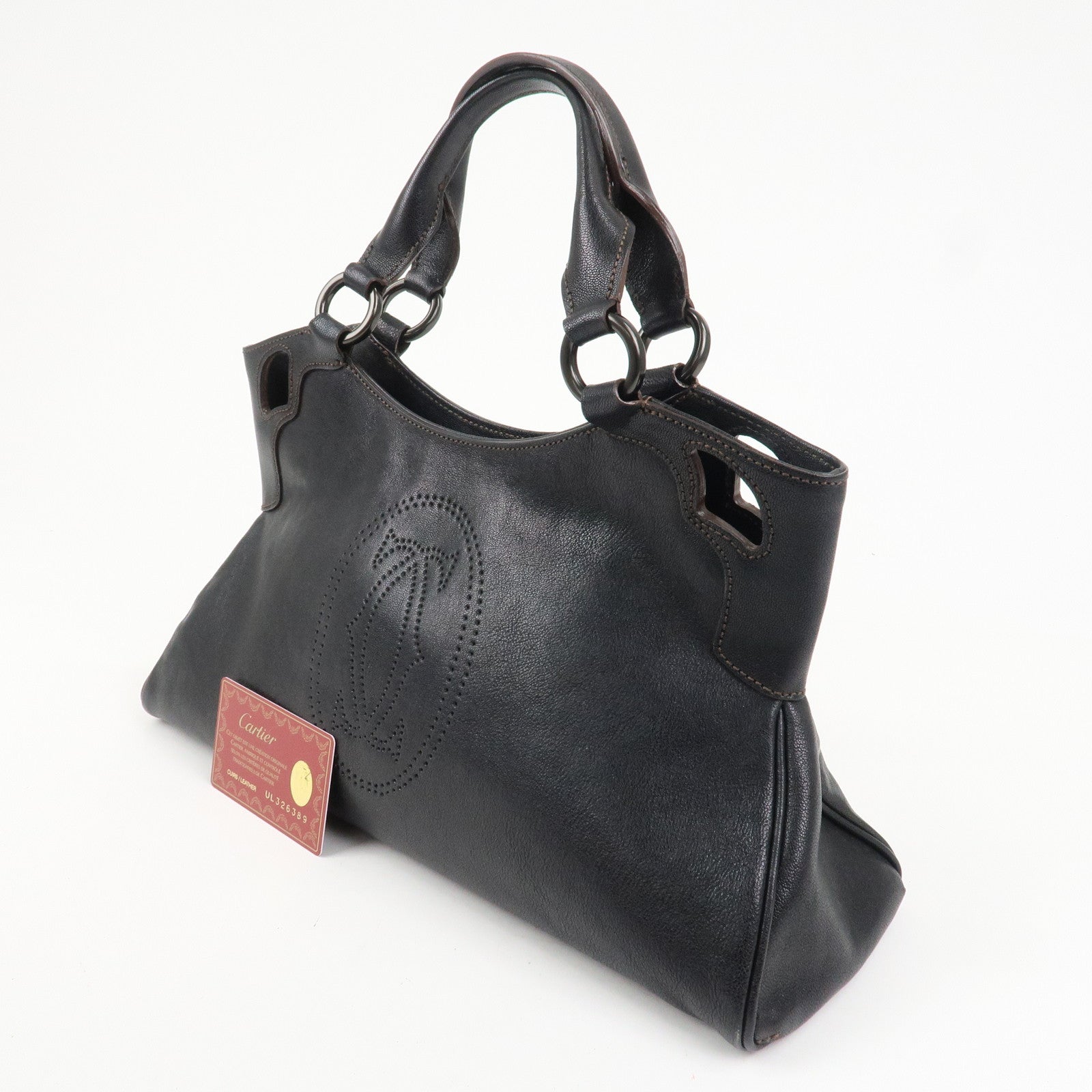 Cartier Mustline Marcello Leather Hand Bag Tote Bag Black