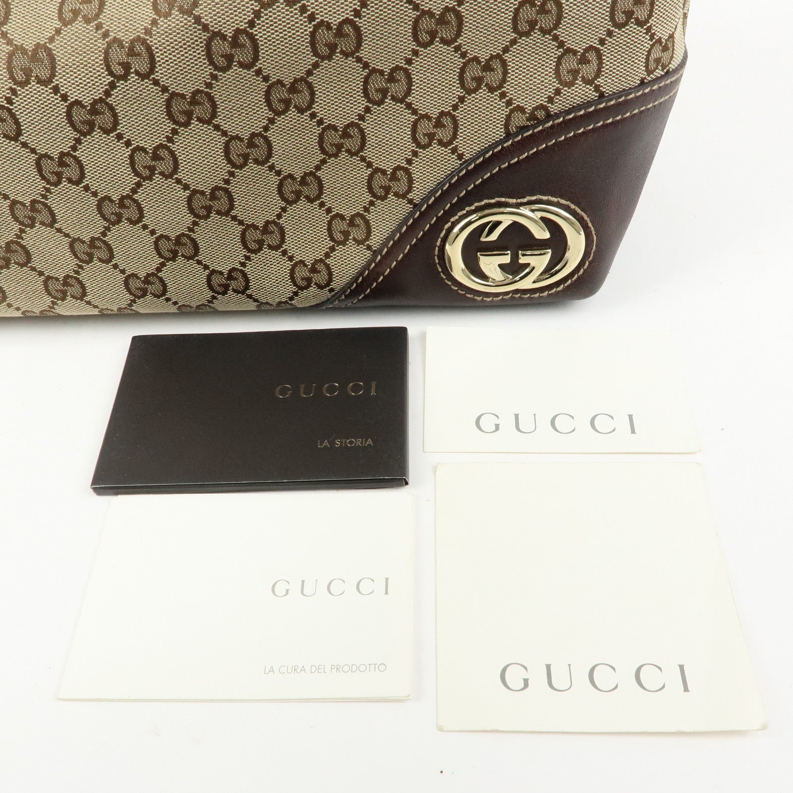 GUCCI Interlocking G Canvas Leather Tote Shoulder Bag Beige 169945