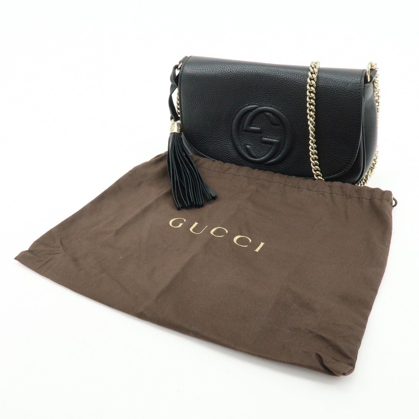 GUCCI SOHO Calf Leather Chain Shoulder Crossbody Bag Black 536224