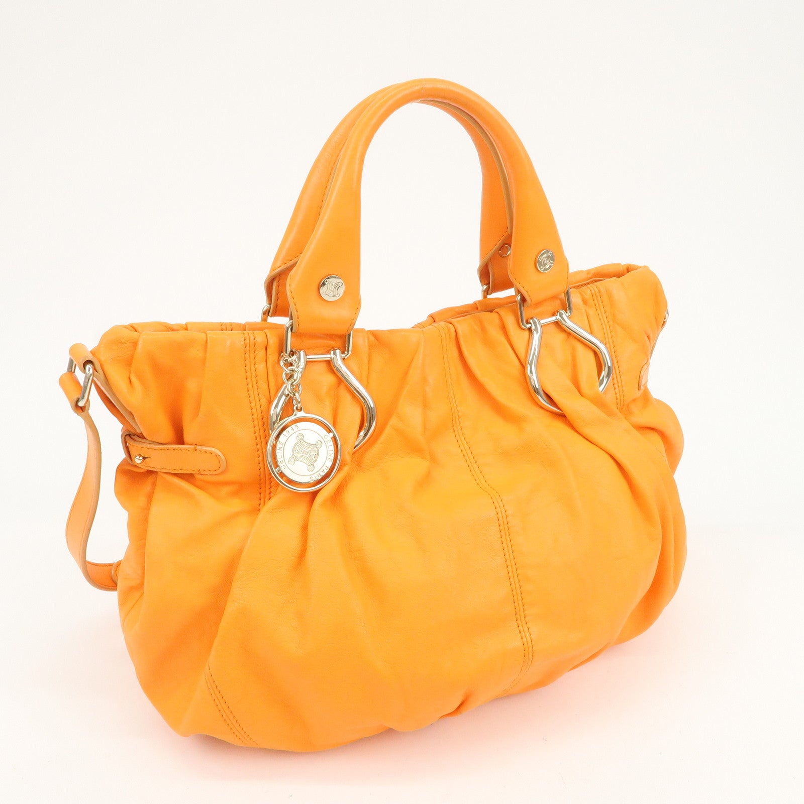 CELINE Macadam Leather 2Way Bag Hand Bag Shoulder Bag Orange