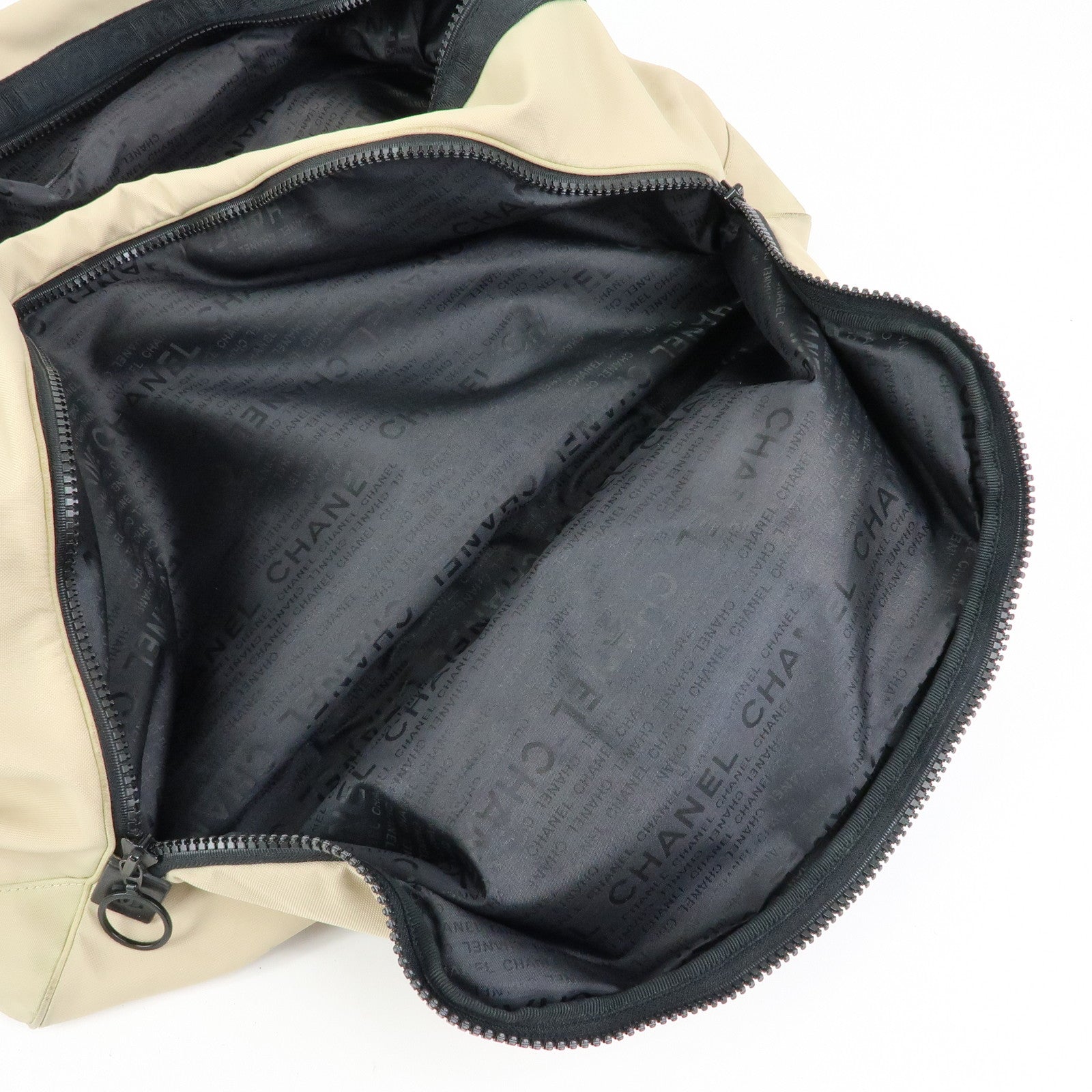 CHANEL CHANEL Sports Nylon Boston Bag Shoulder Bag Beige Black