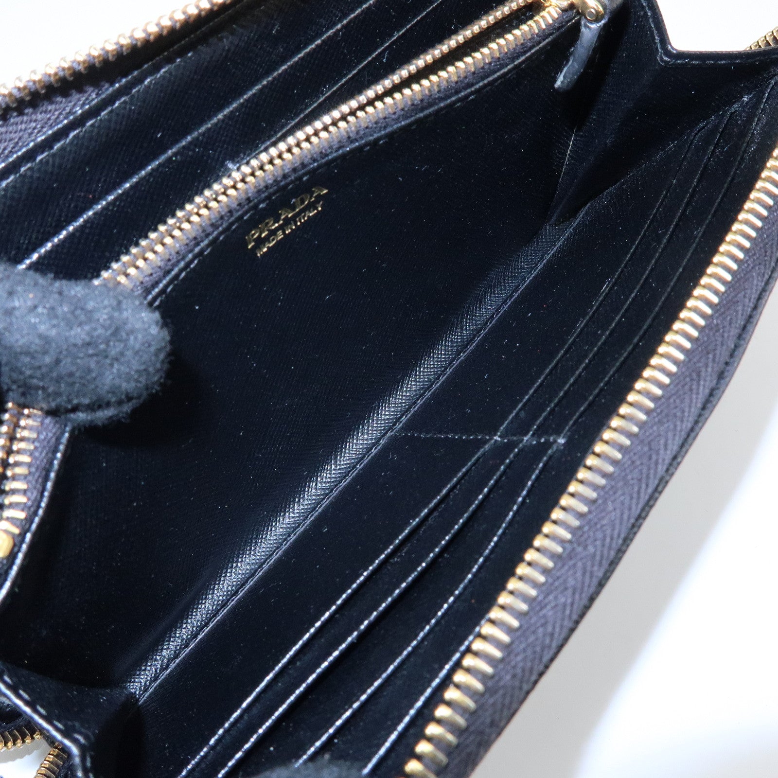 PRADA Logo Saffiano Leather Round Zippy Long Wallet Black 1ML506