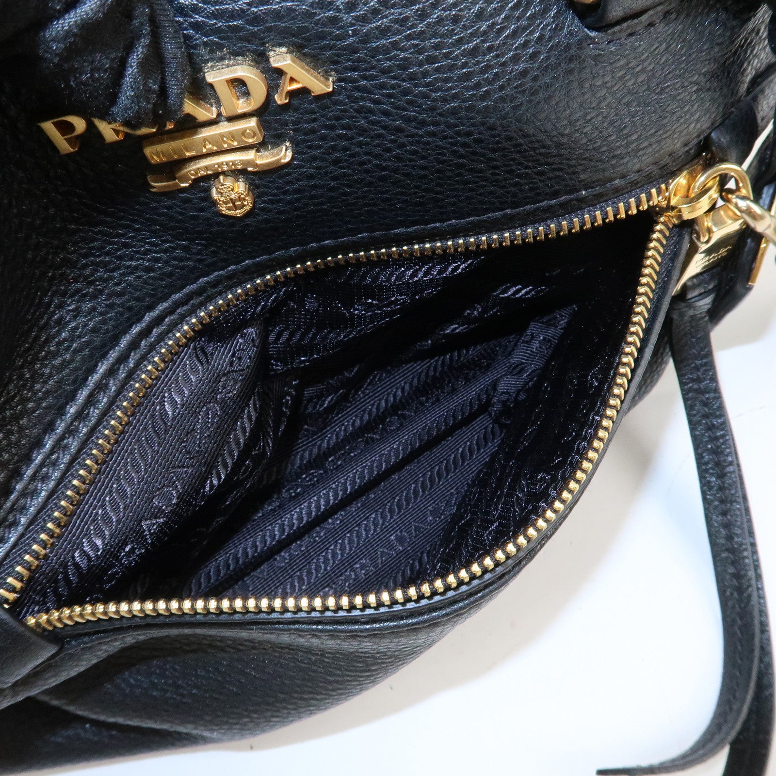 PRADA Logo Leather 2Way Bag Shoulder Bag Hand Bag Black 1BG044