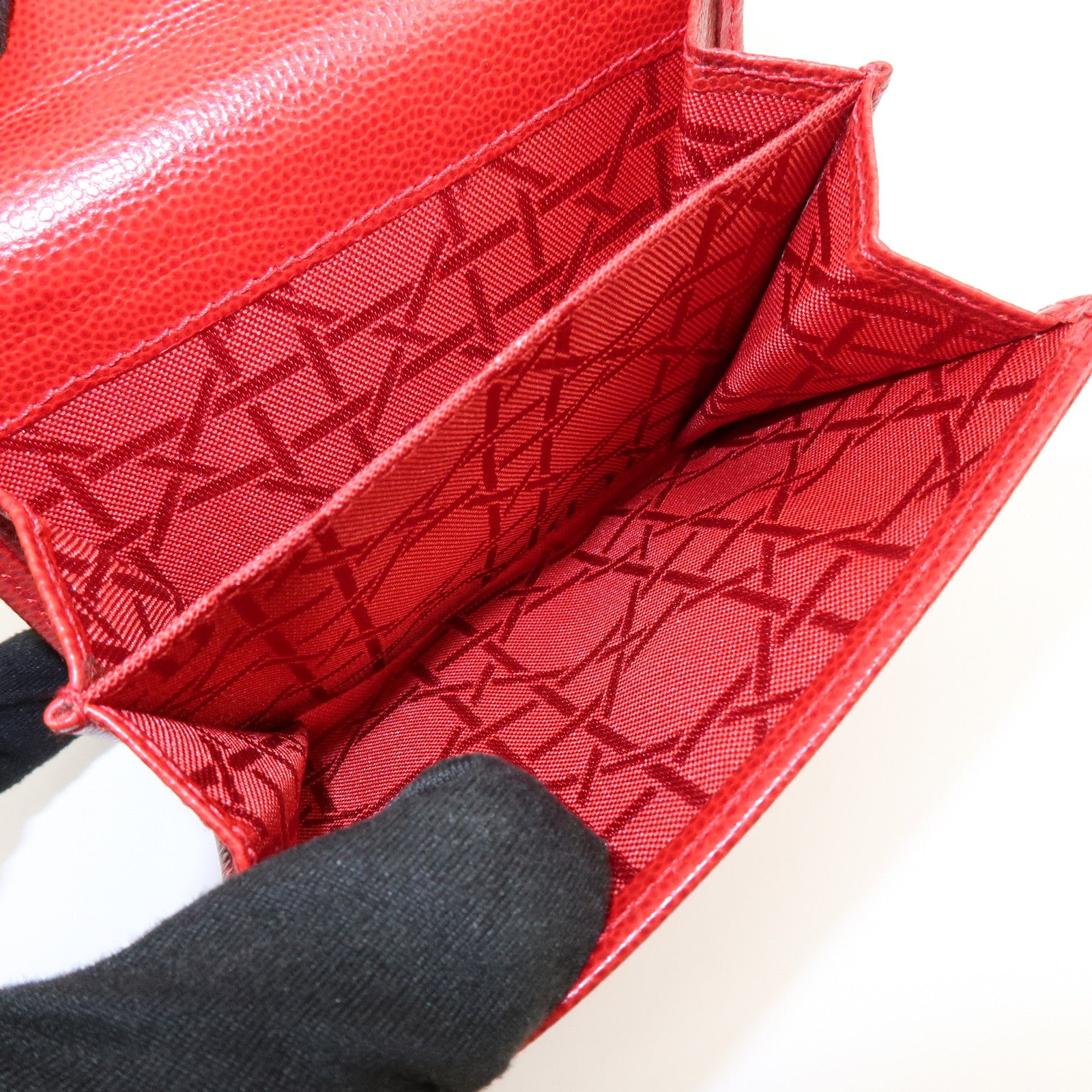 Christian Dior Logo Leather Bi-fold Compact Wallet Red