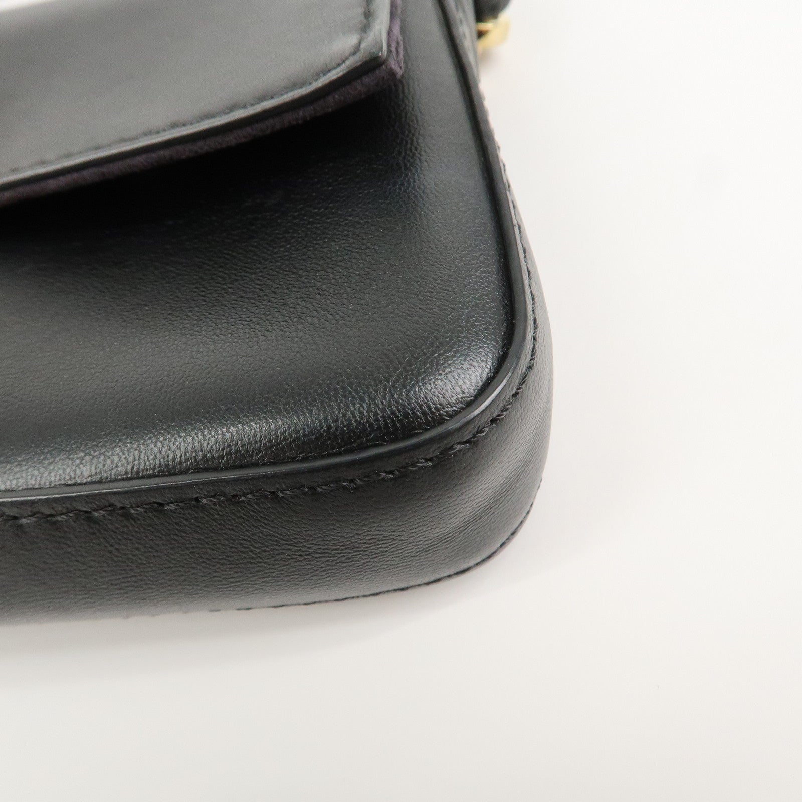 FENDI Leather Micro Baguette Shoulder Crossbody Bag Black 8M0354