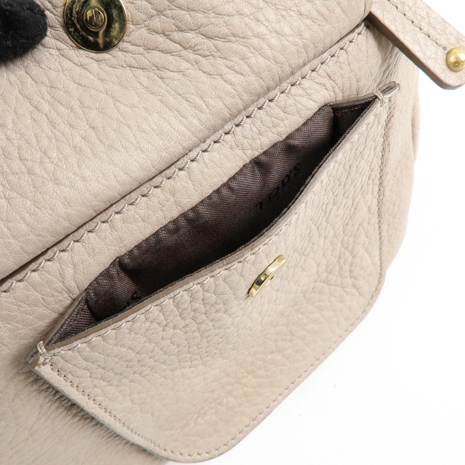 TOD'S Leather Tote Bag Shoulder Bag Hand Bag Greige