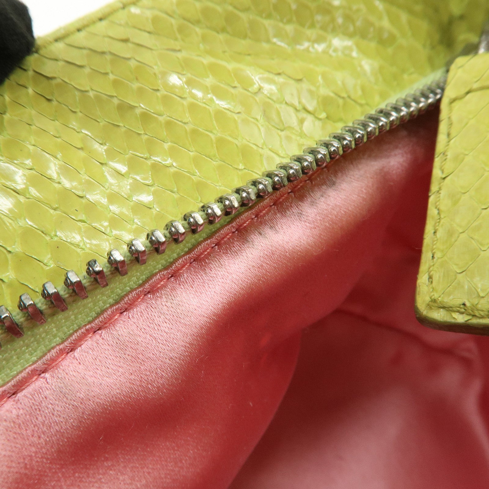 FENDI Patent Leather Mini Hand Bag Orange Lime Green 26636