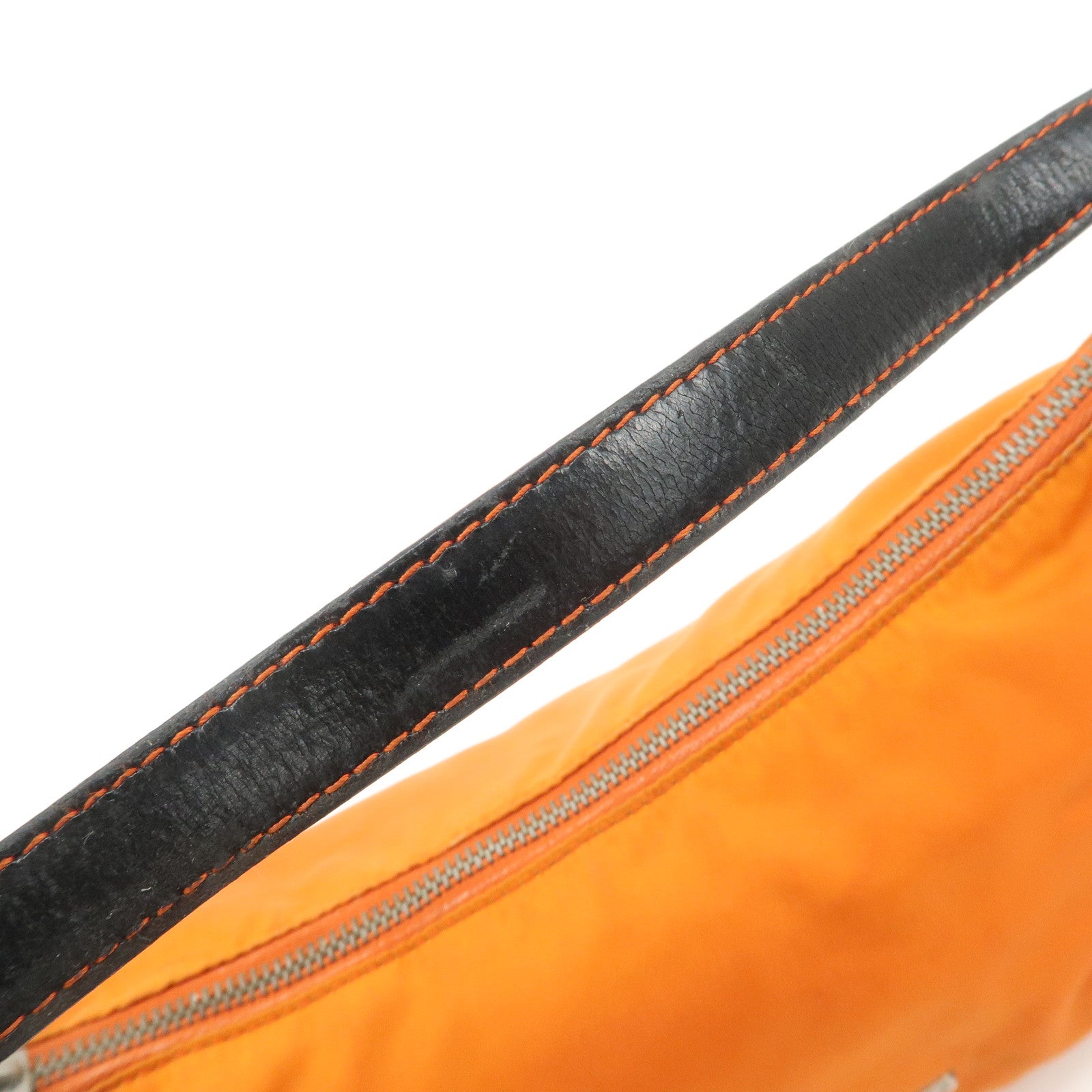 PRADA Triangle Logo Nylon Leather Shoulder Bag Orange BR1267