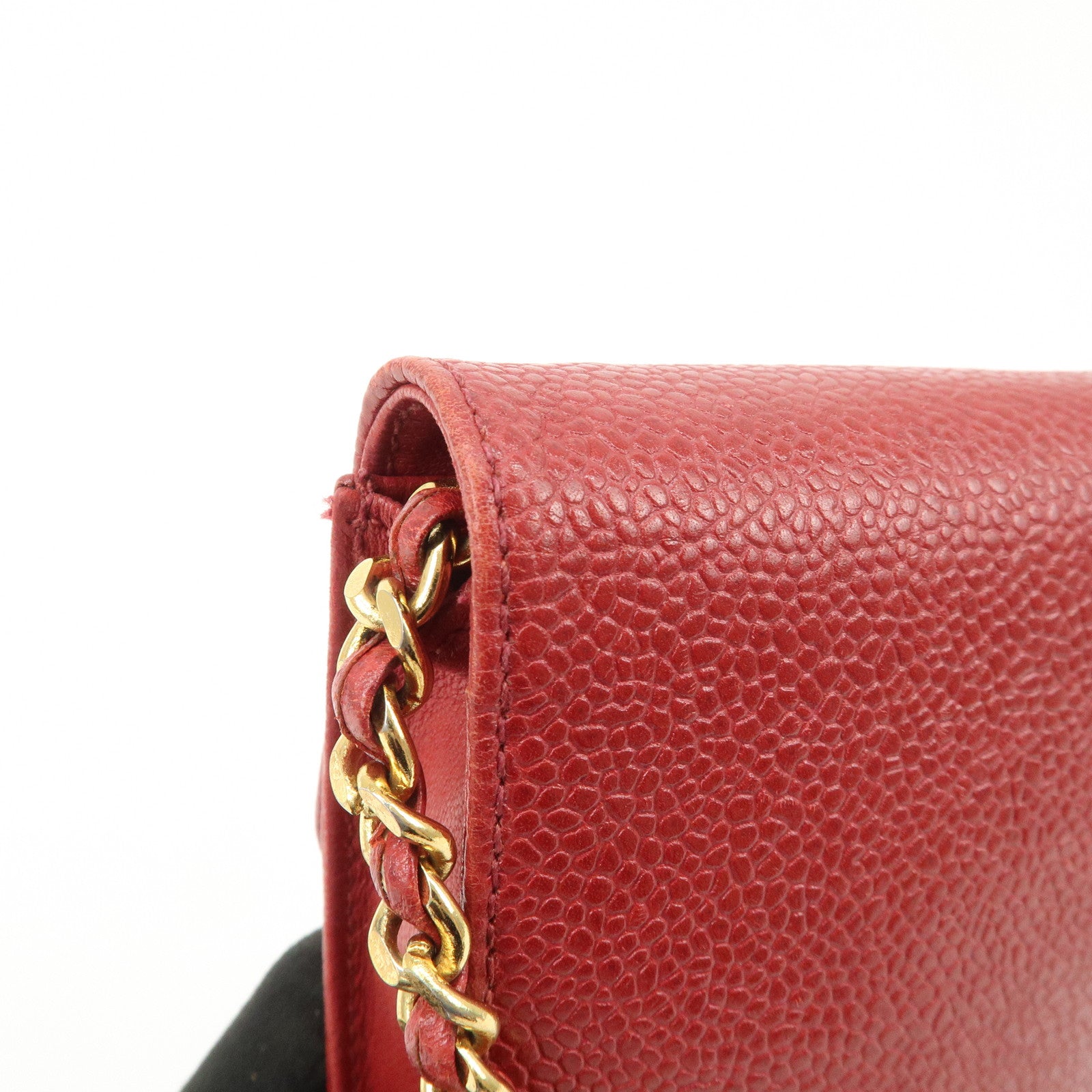 CHANEL COCO Mark Caviarskin Chain Shoulder Bag Pouch Red