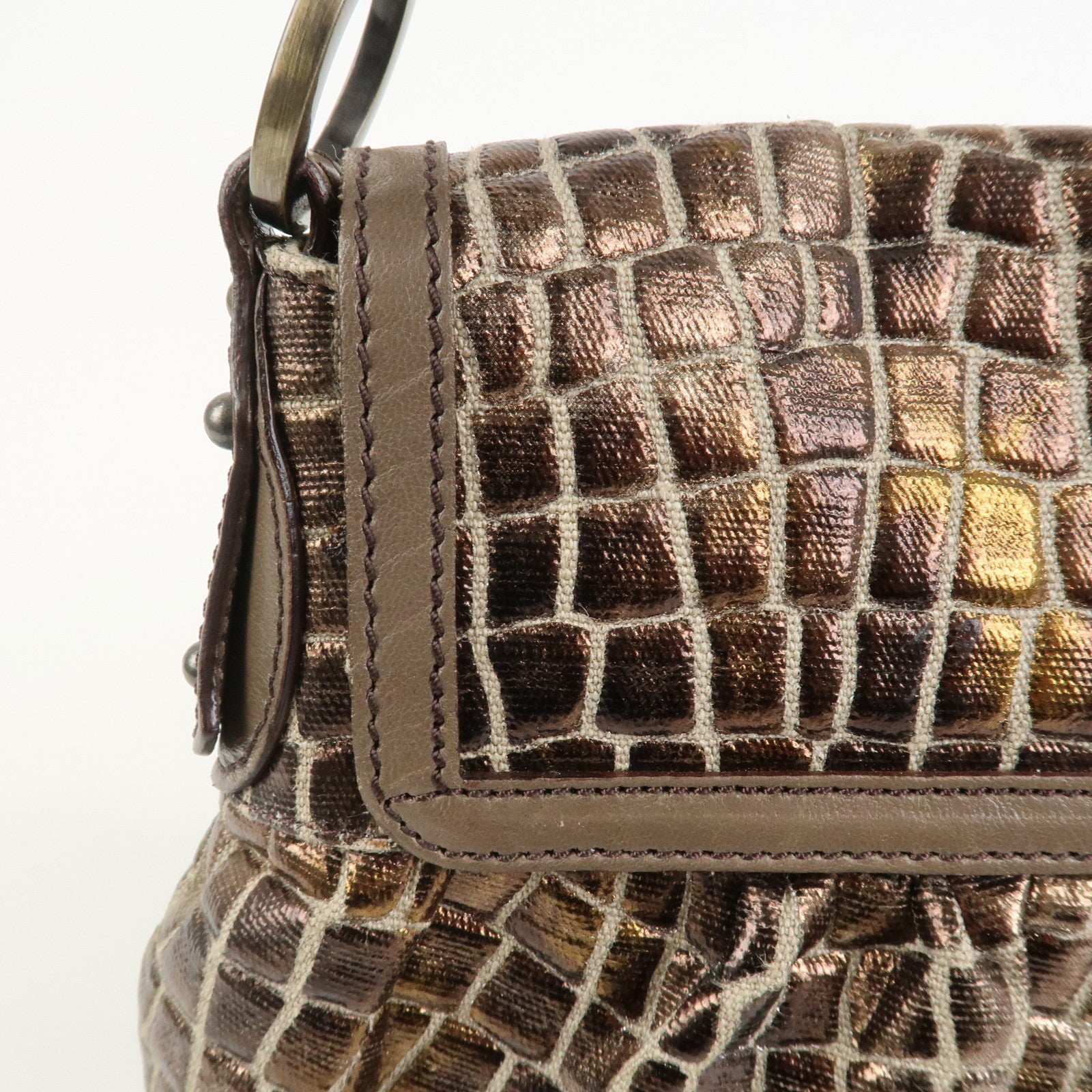 FENDI Canvas Leather Shoulder Bag Hand Bag Metallic Brown 8BR445