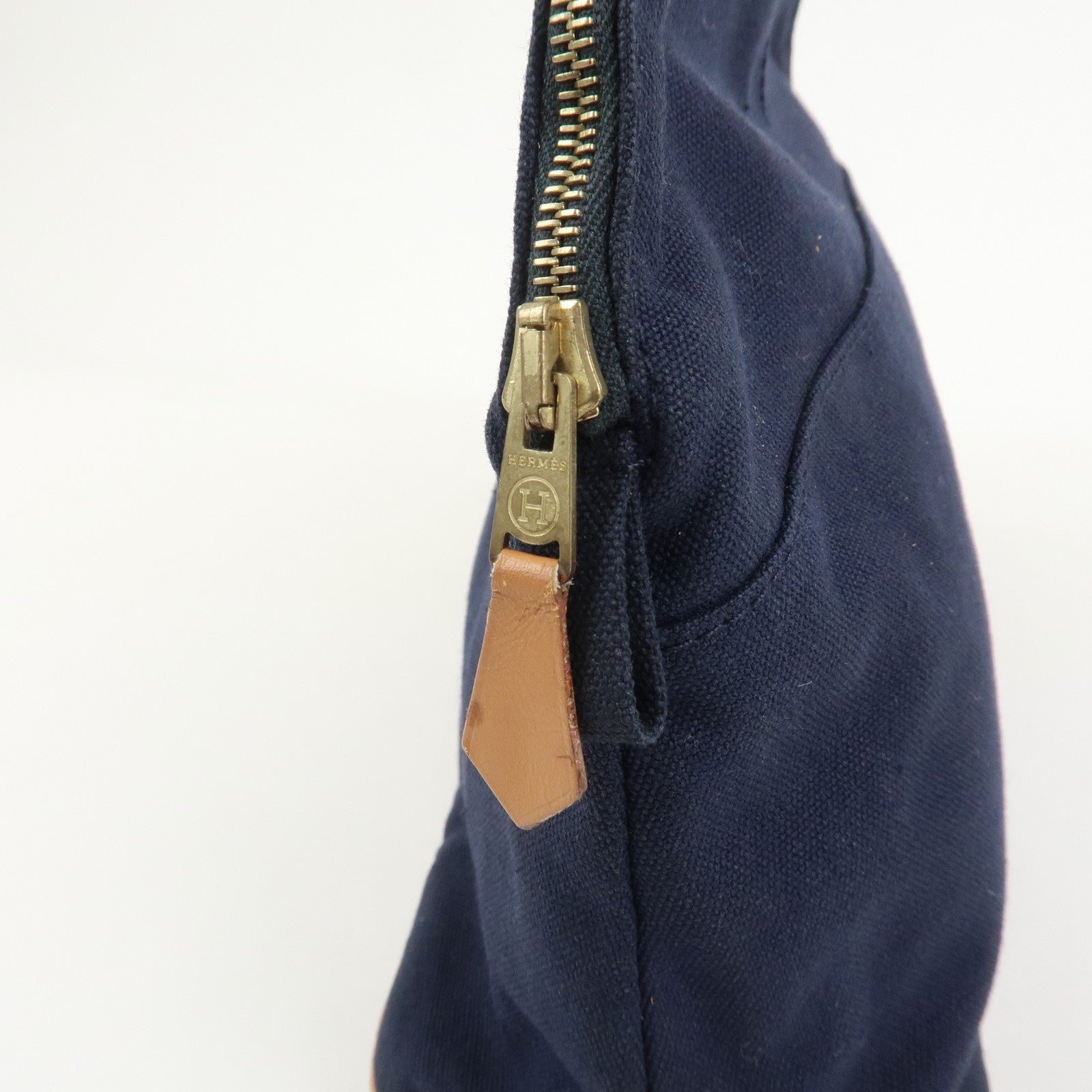 HERMES Canvas Leather Bolide Pouch MM Cosmetic Pouch Navy