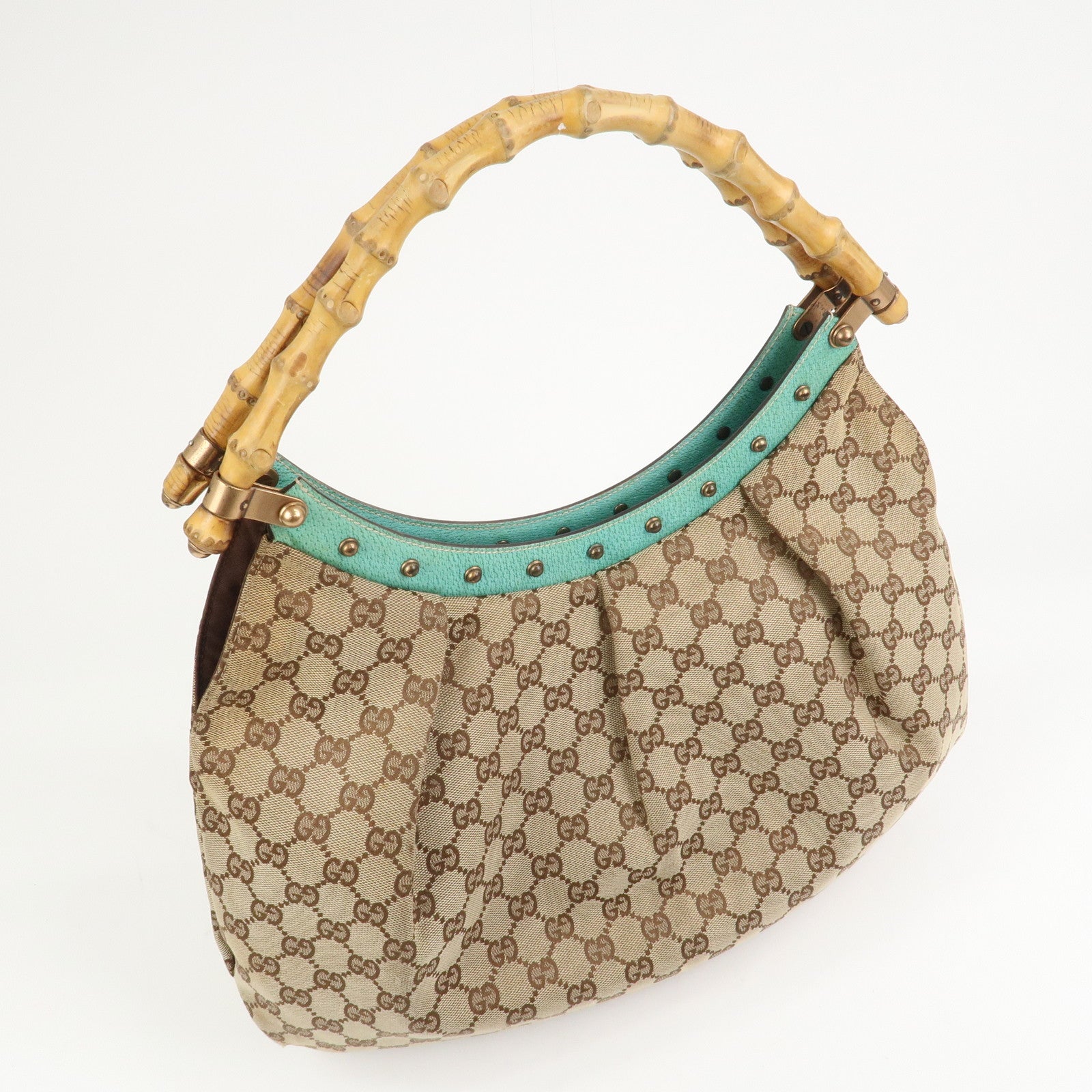 GUCCI Bamboo GG Canvas Leather Shoulder Bag Hand Bag Beige 124293