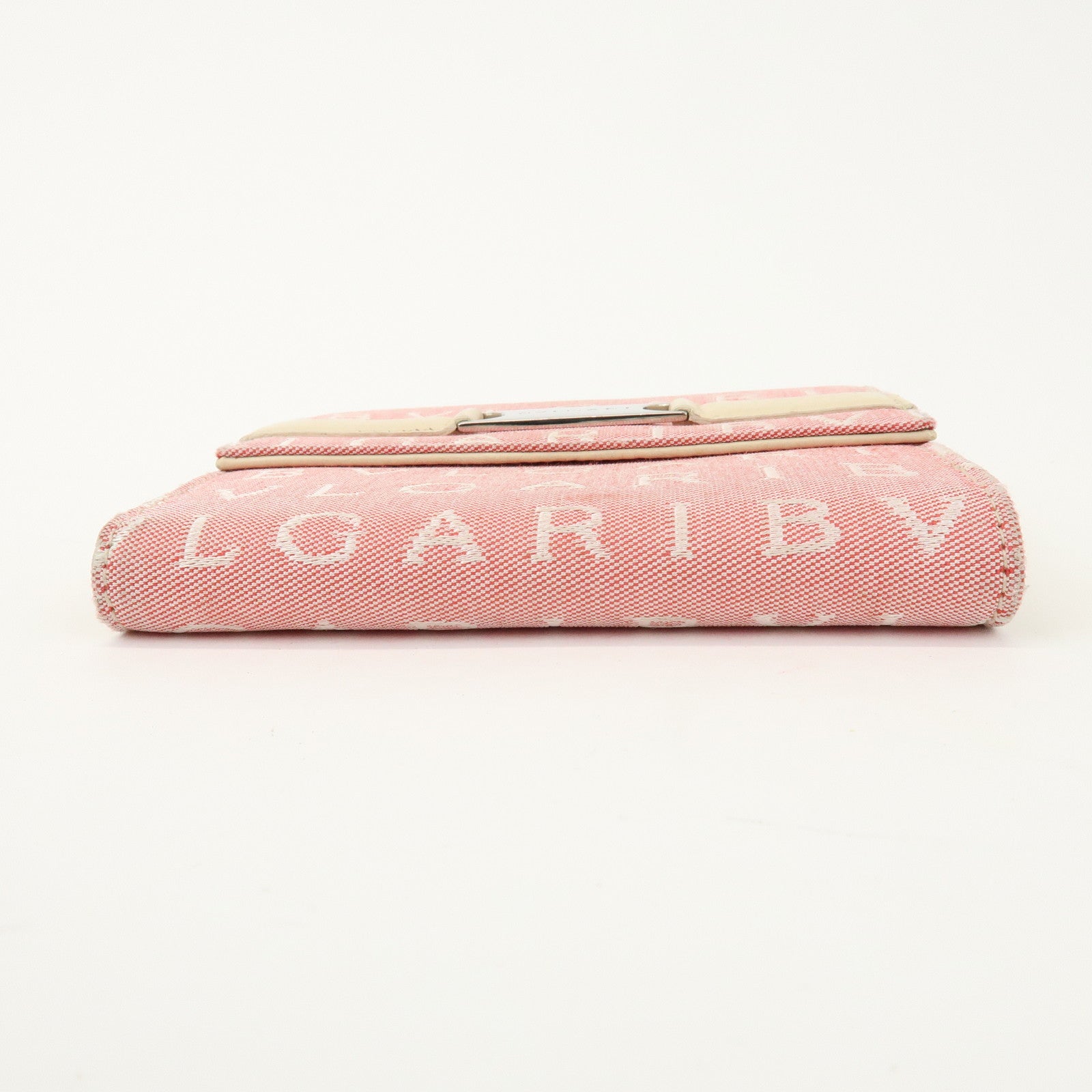 BVLGARI Logo Mania Canvas Leather Compact Wallet Pink Ivory