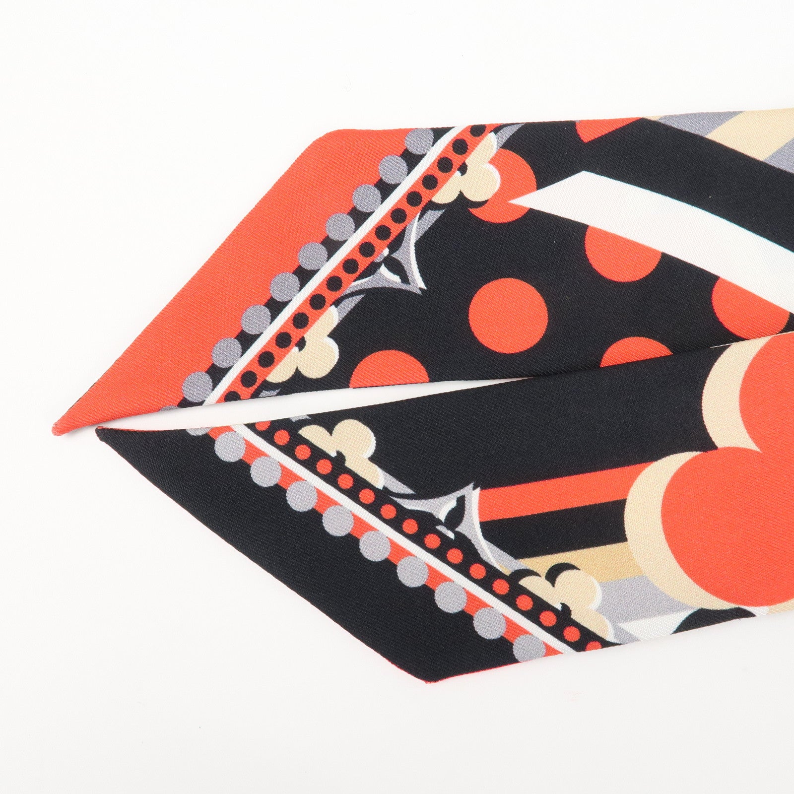 Louis Vuitton Monogram Bandeau BB Silk100% Scarf Black Red Beige M76187 Used