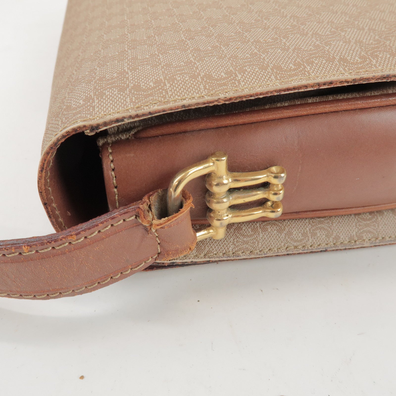 CELINE Macadam PVC Leather Shoulder Bag Beige Brown