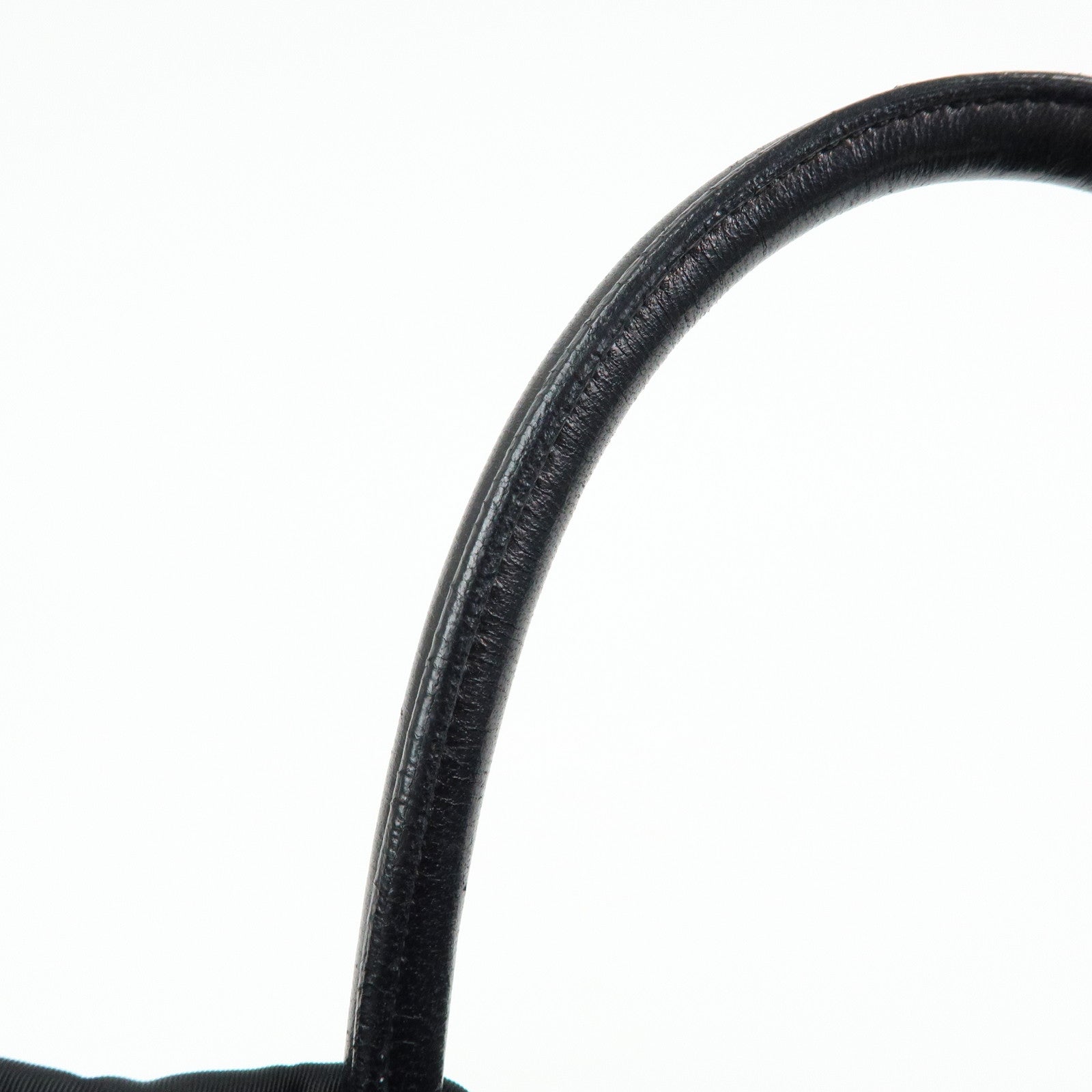 PRADA Nylon Leather Ribbon Hand Bag Tote Bag Black BN1601