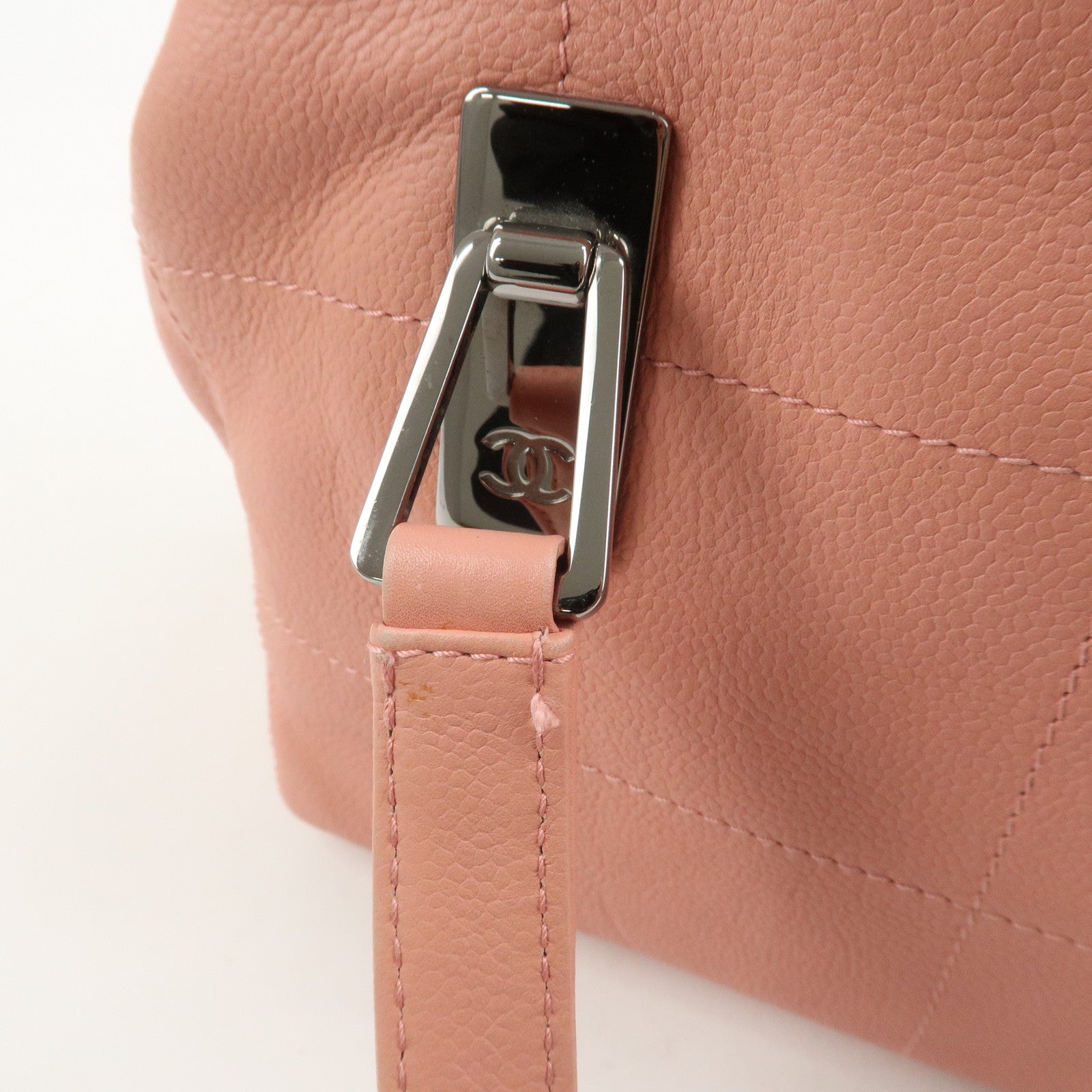 CHANEL Chocolate Bar Calf Leather Boston Bag Hand Bag Pink