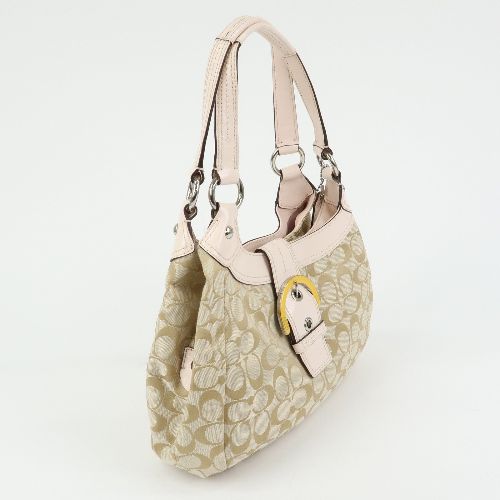 COACH Signature Canvas Patent Leather Hand Bag Beige