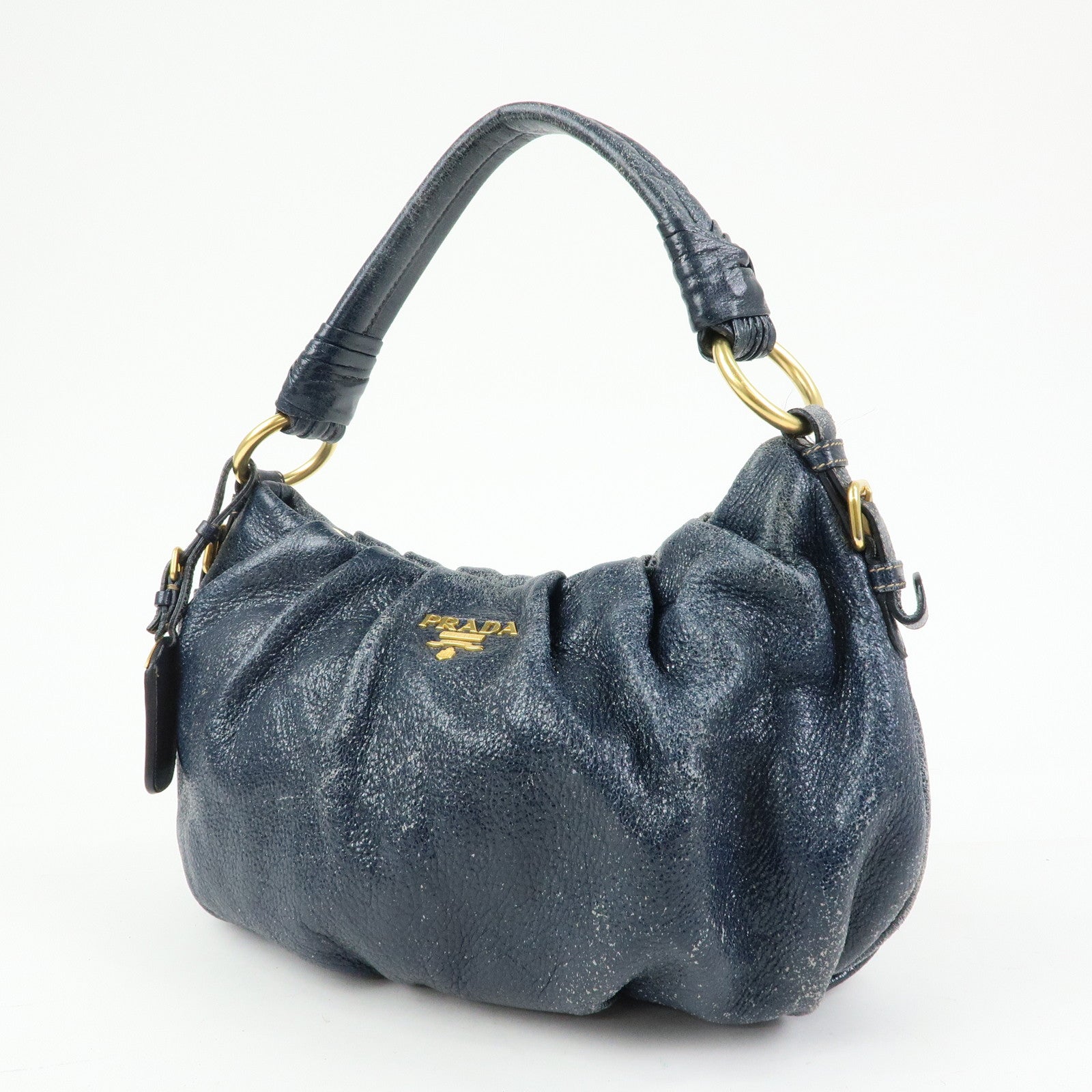 PRADA Leather Hand Bag Shoulder Bag Navy Blue 5782586