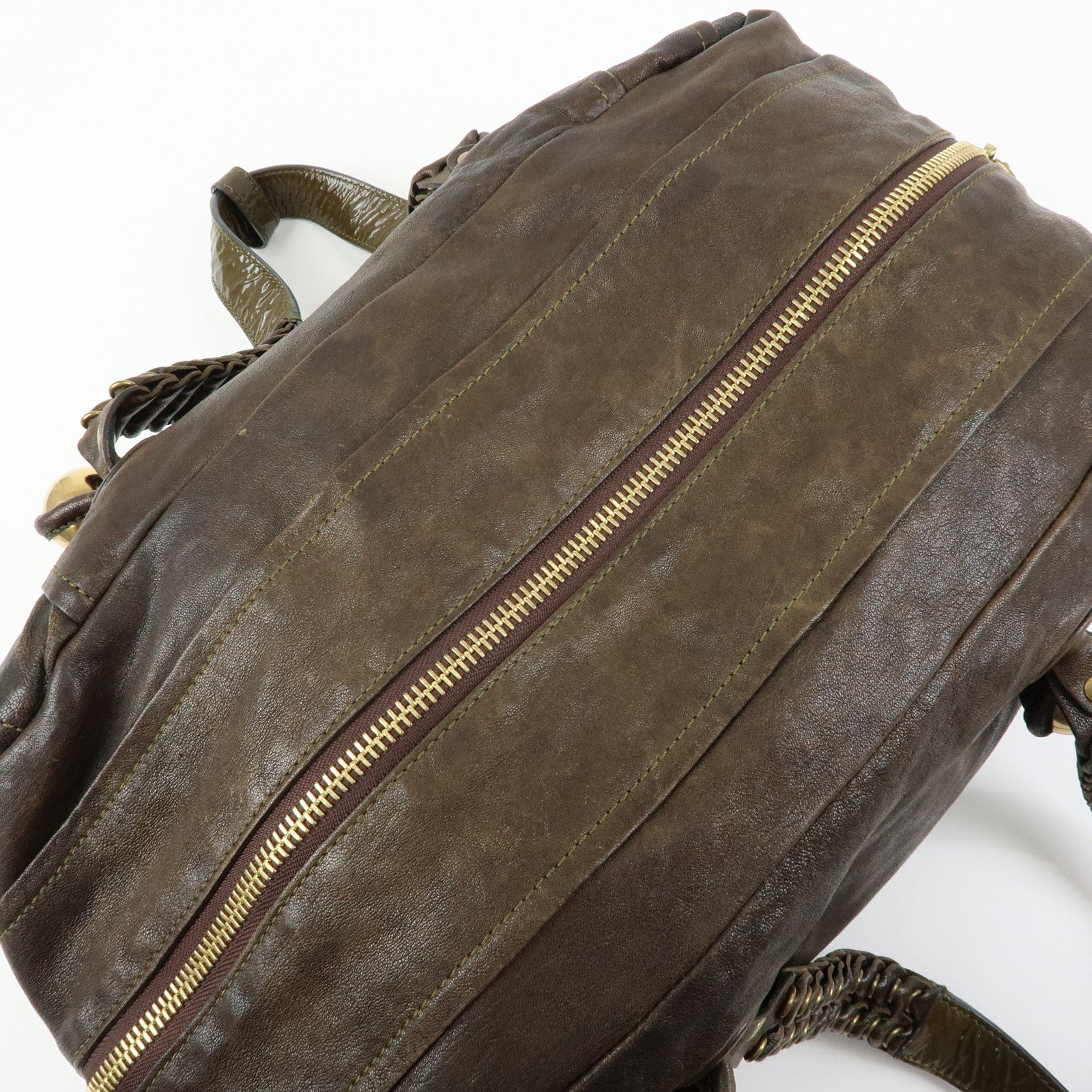 Chloe Leather Patent Leather Boston Bag Shoulder Bag Dark Brown