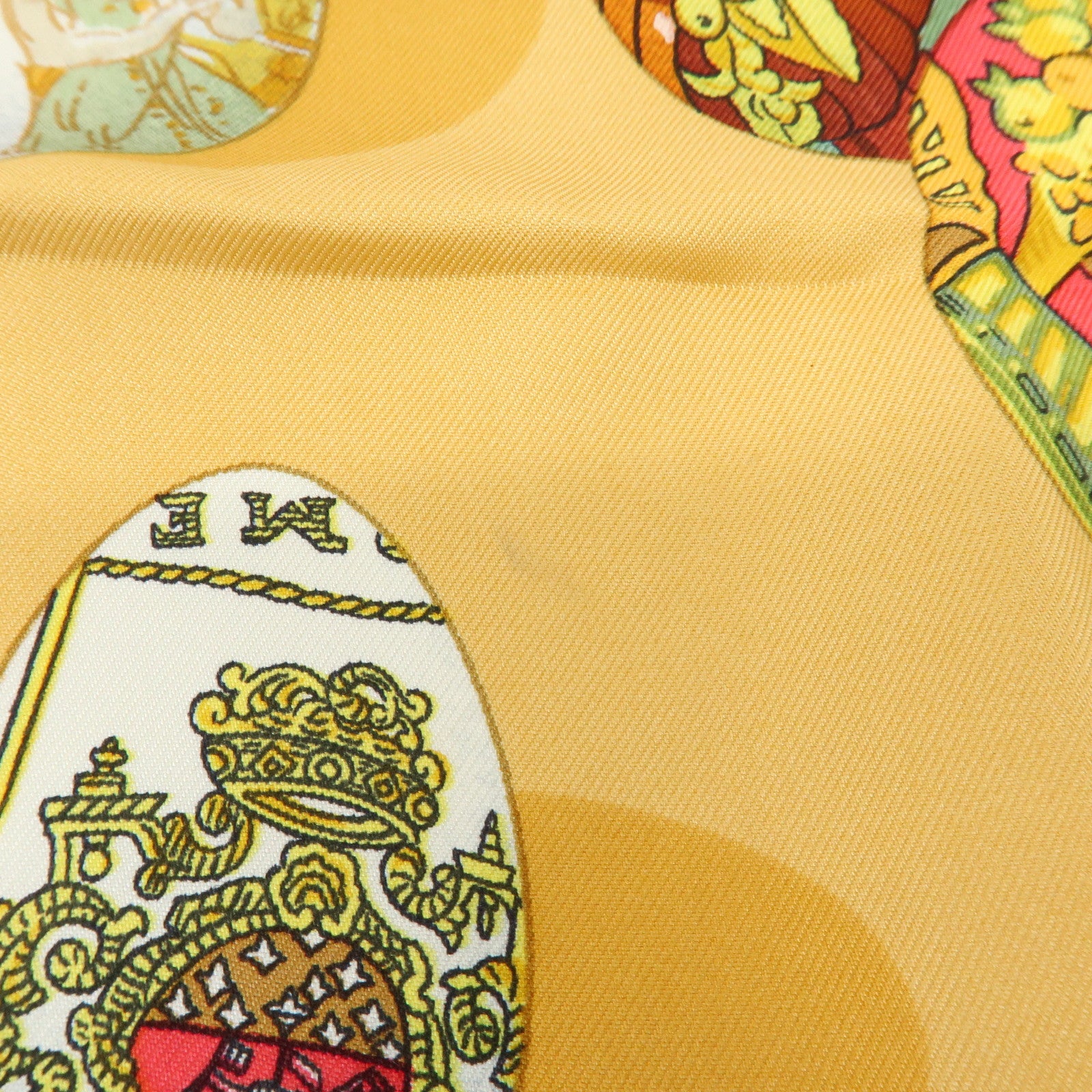 HERMES Carre 90 Silk 100% Scarf COUVEE D HERMES Brown Yellow