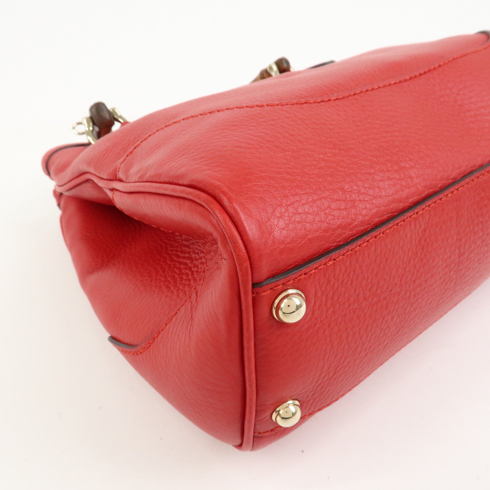 GUCCI Bamboo Leather 2Way Shoulder Bag Hand Bag Red 308360