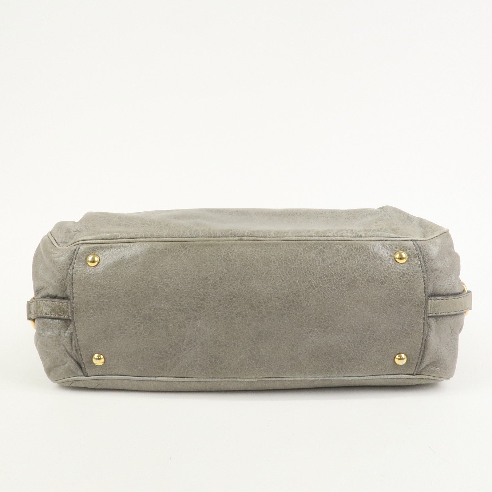 MIU MIU Logo Leather Hand Bag Shoulder Bag Gray